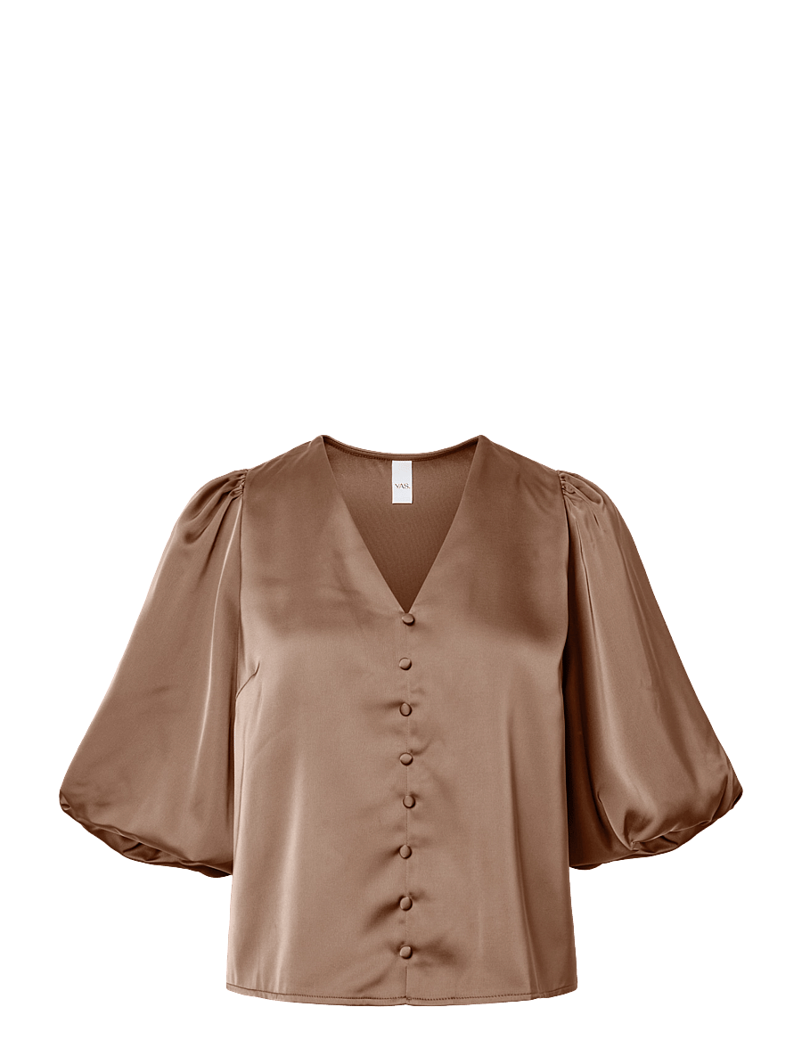 YAS - YASPELLA 2/4 V-NECK TOP S. NOOS - kortærmede bluser - fungi - 0