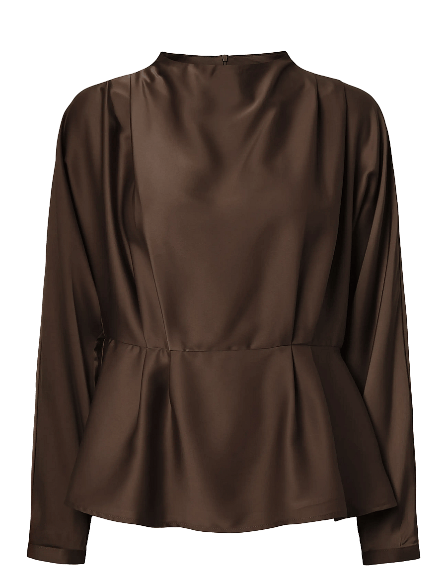YAS - YASPELLA LS FUNNEL NECK TOP S. NOOS - langærmede bluser - chocolate brown - 0