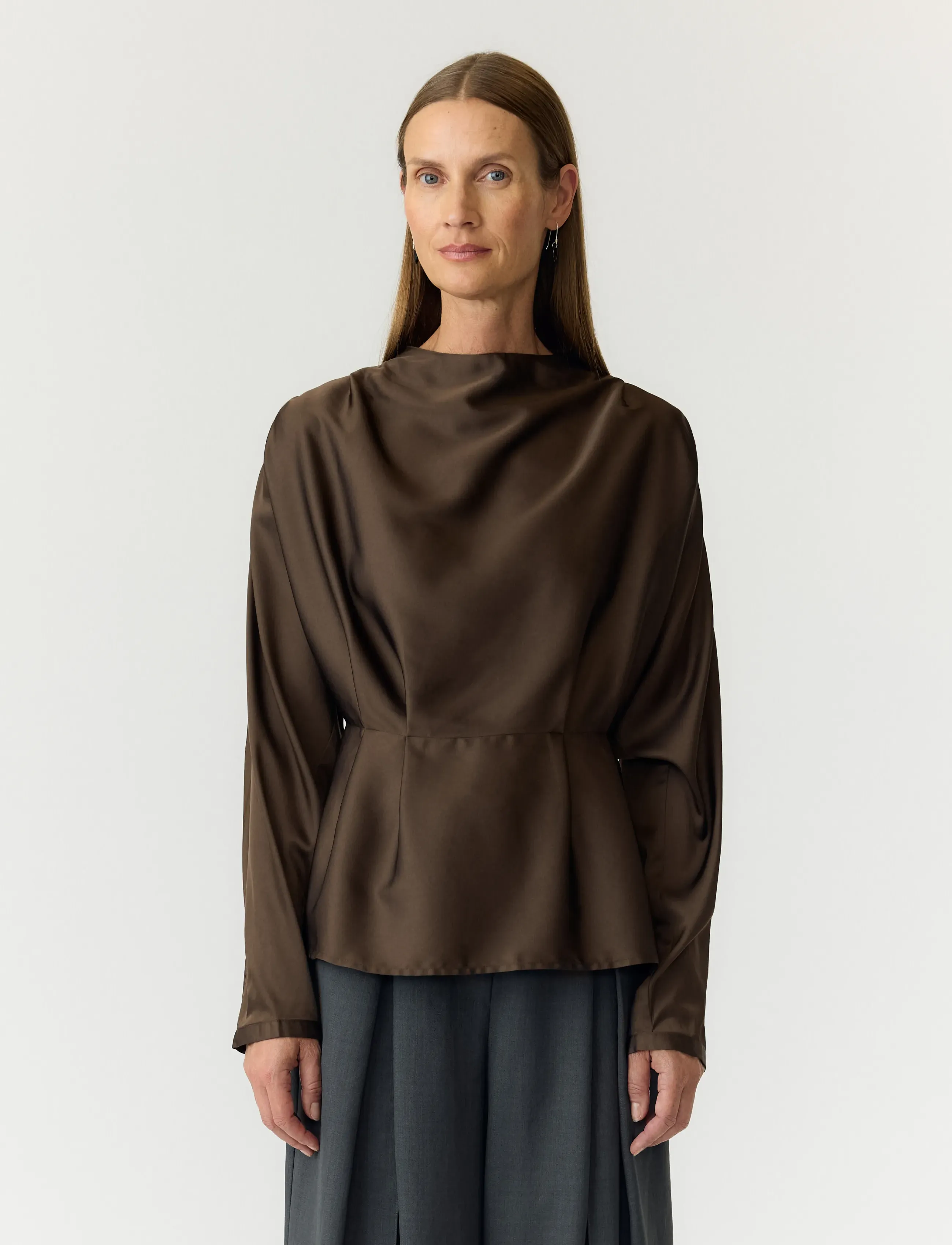 YAS - YASPELLA LS FUNNEL NECK TOP S. NOOS - langärmlige blusen - chocolate brown - 0