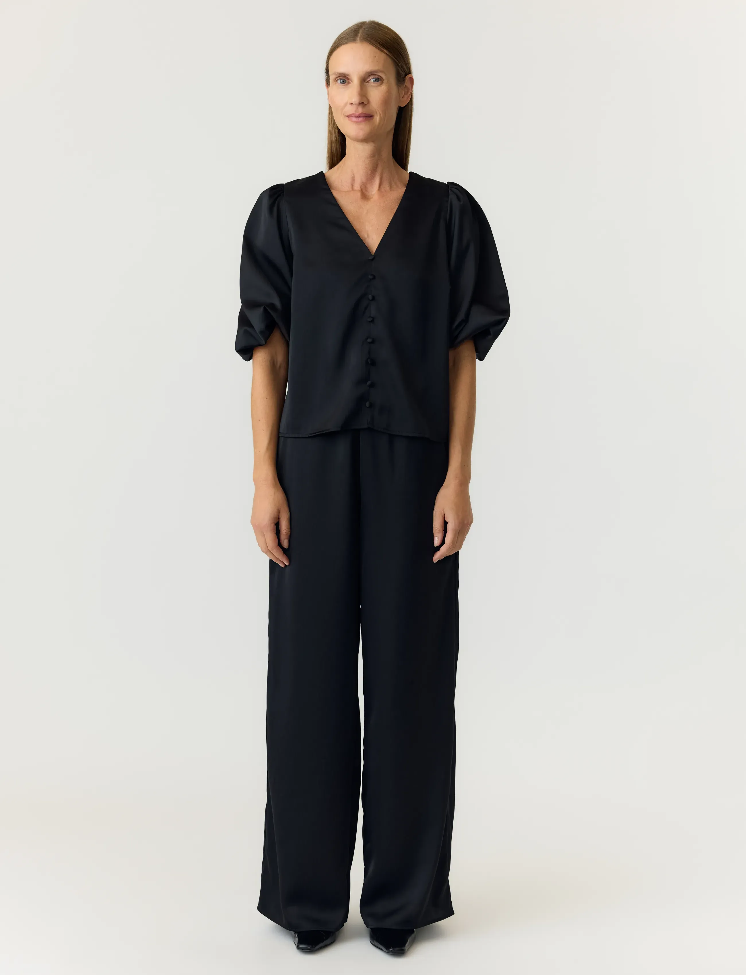 YAS - YASPELLA HW WIDE PANTS S. NOOS - laia säärega püksid - black - 4