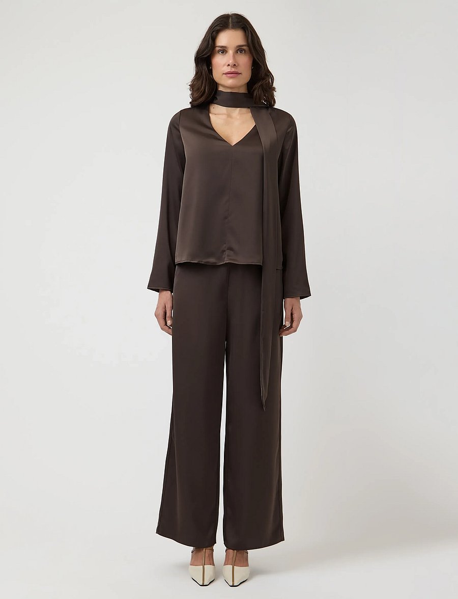 YAS - YASPELLA HW WIDE PANTS S. NOOS - bukser med brede ben - chocolate brown - 4