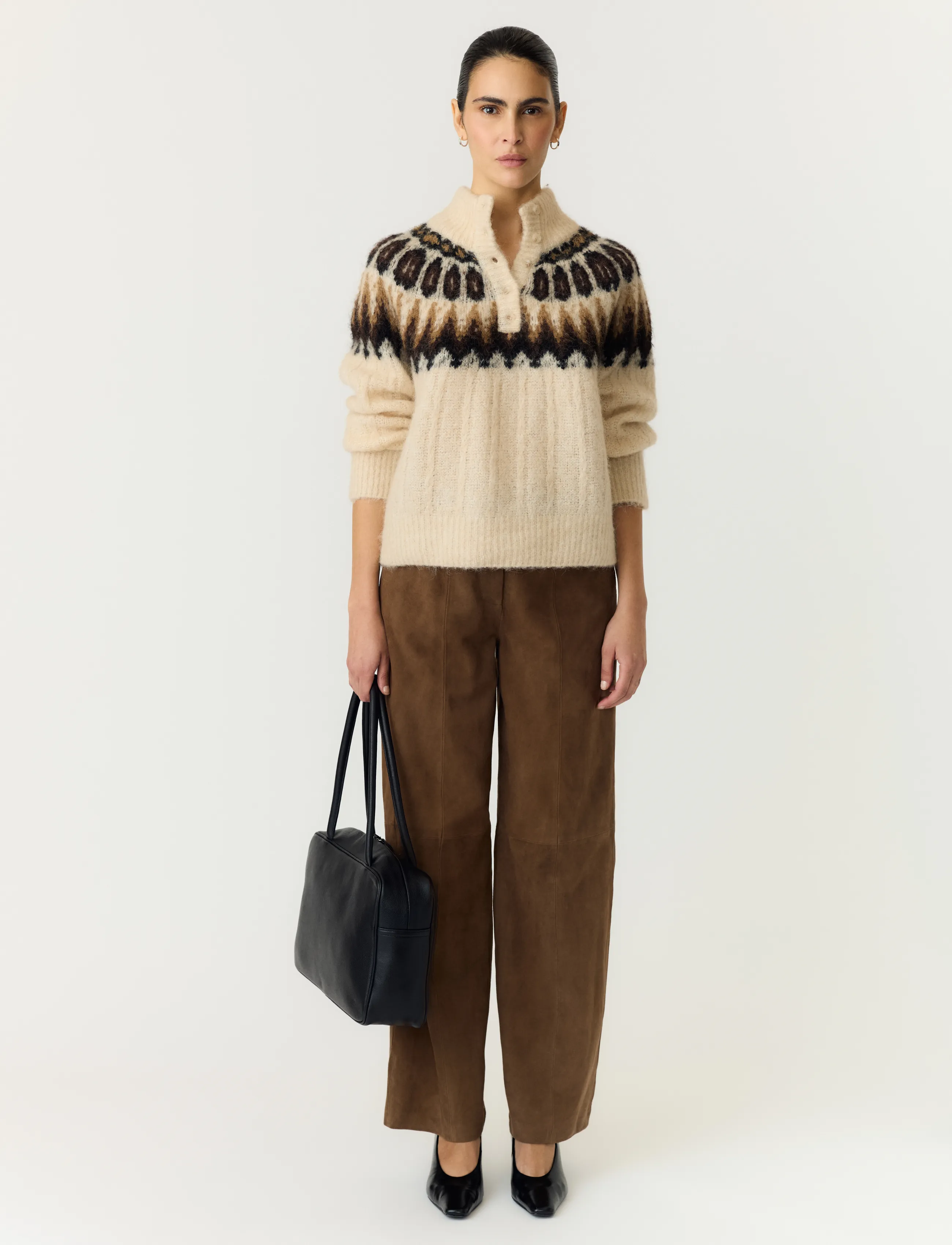 YAS YASDOMINA LS WOOL BLEND KNIT PULLOVER - Fødselsdag - WOOD ASH / cream