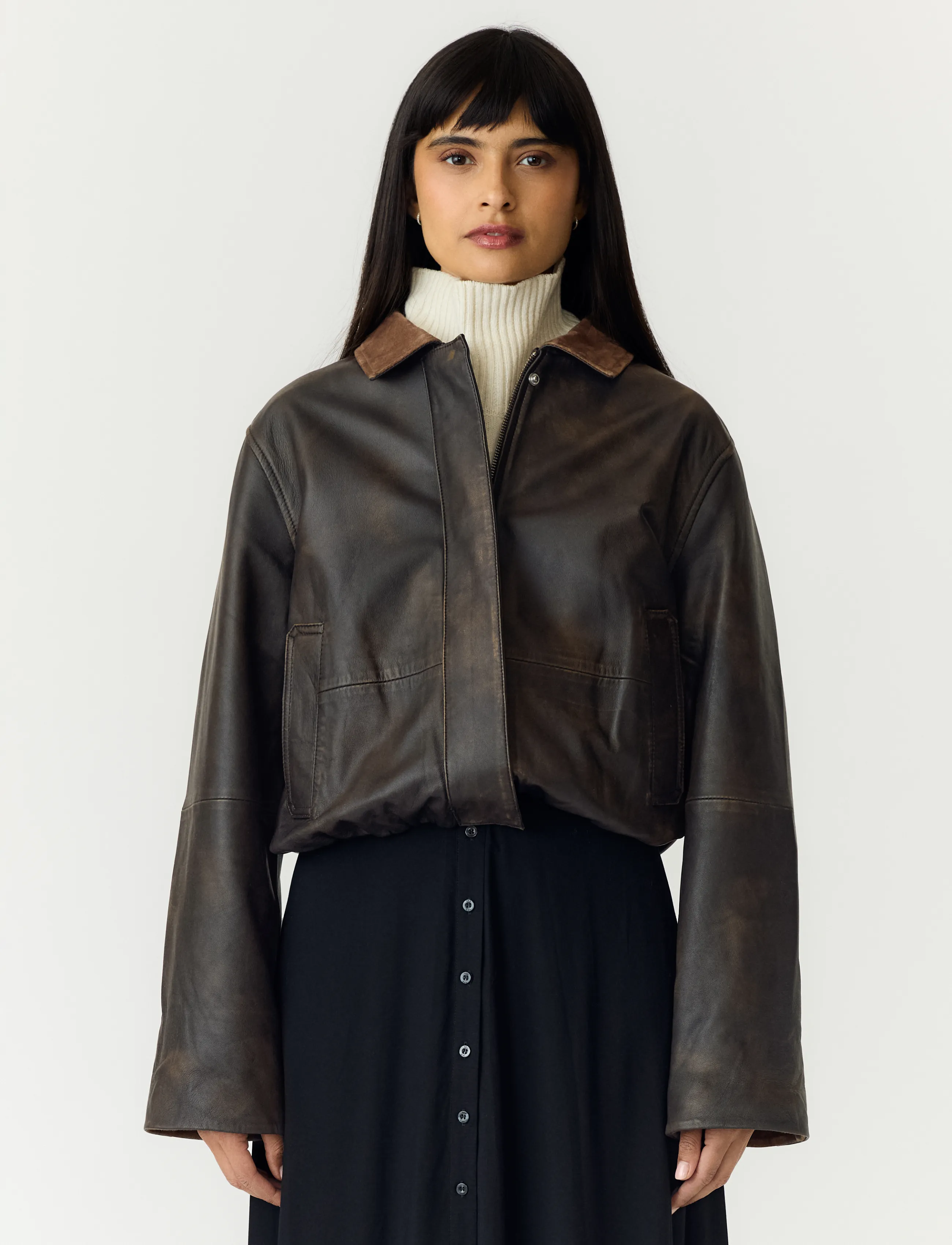 YAS YASFEROS LS LEATHER JACKET - Kleidung - COFFEE BEAN / brown