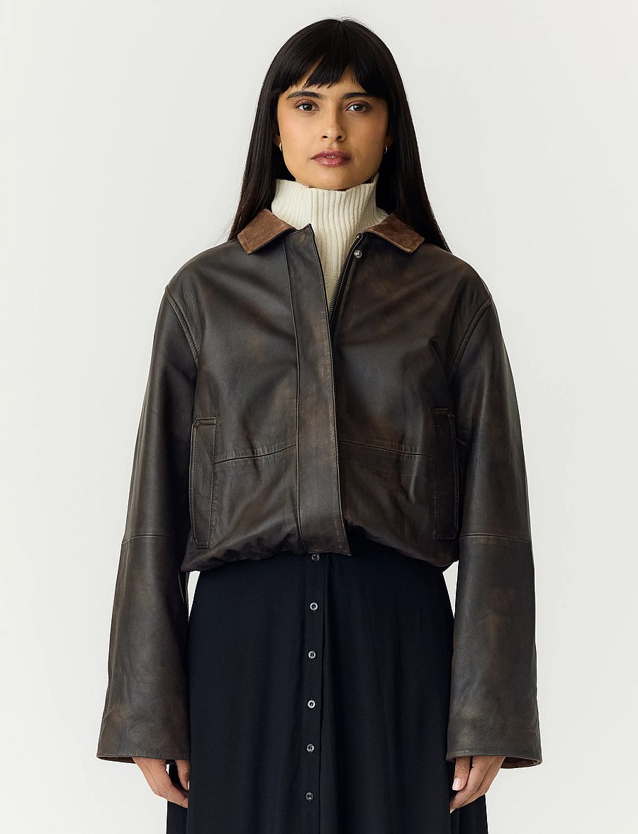 YAS - YASFEROS LS LEATHER JACKET - coffee bean - 0