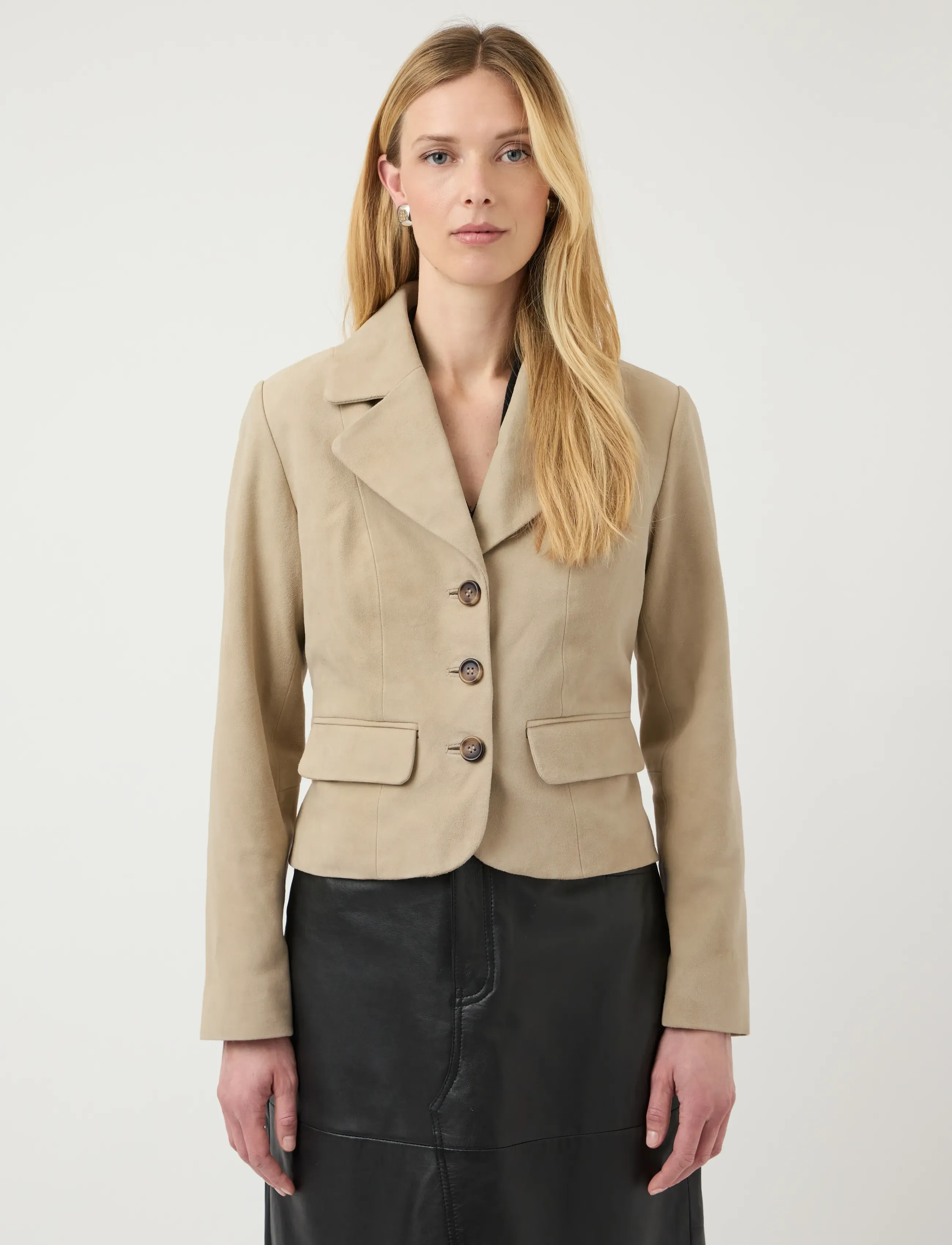 YAS thela Suede Leather Short Jacket Ex, Kvinder, Kort Jakke, Beige, Str: 42