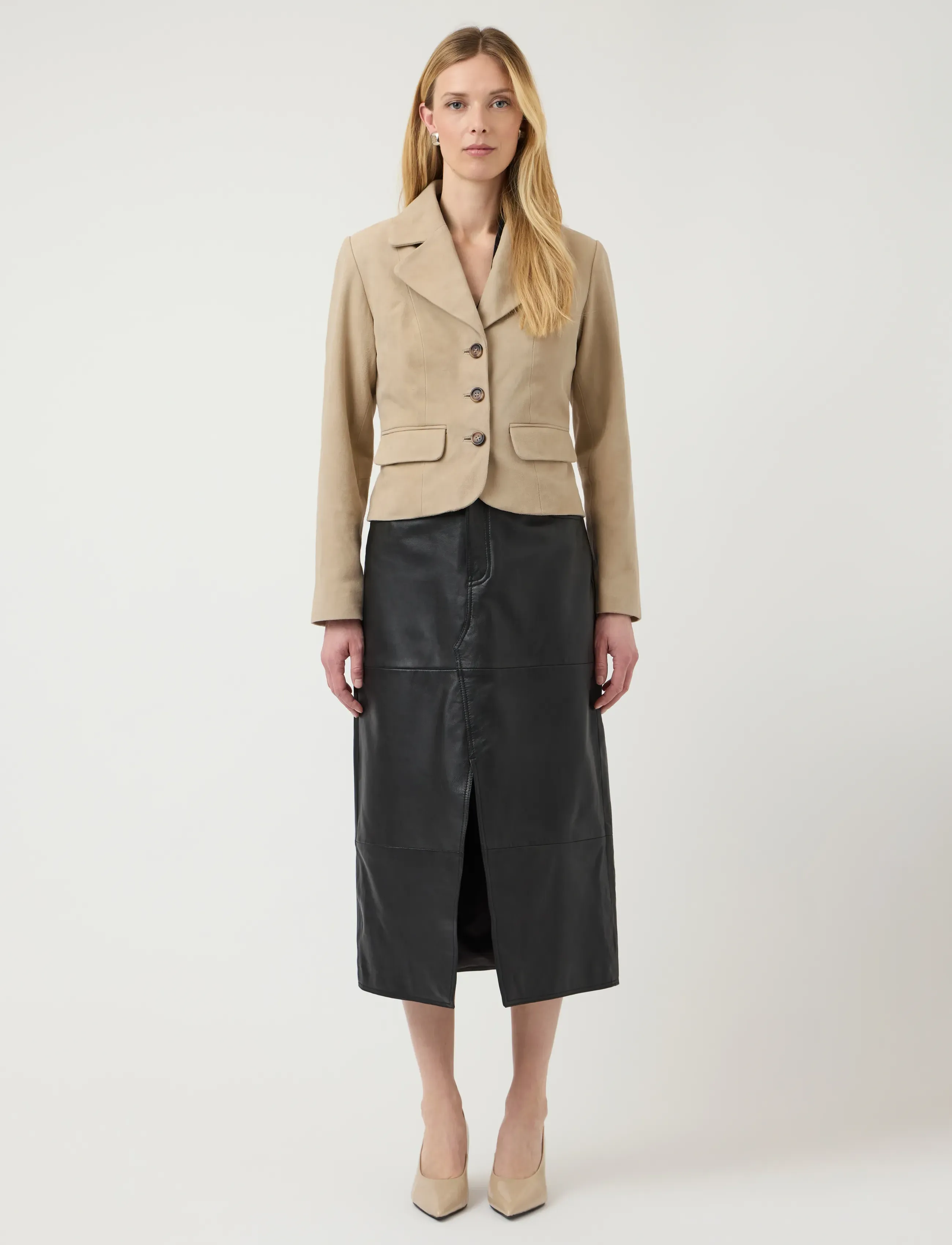 YAS - YASTHELA SUEDE LEATHER SHORT JACKET - EX - korte blazere - pale khaki - 4