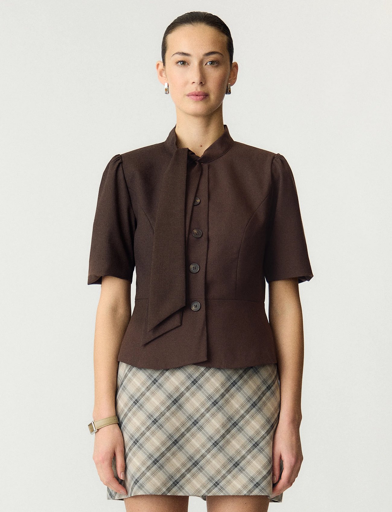 YASRIU 2/4 SCARF BLAZER S. - COFFEE BEAN