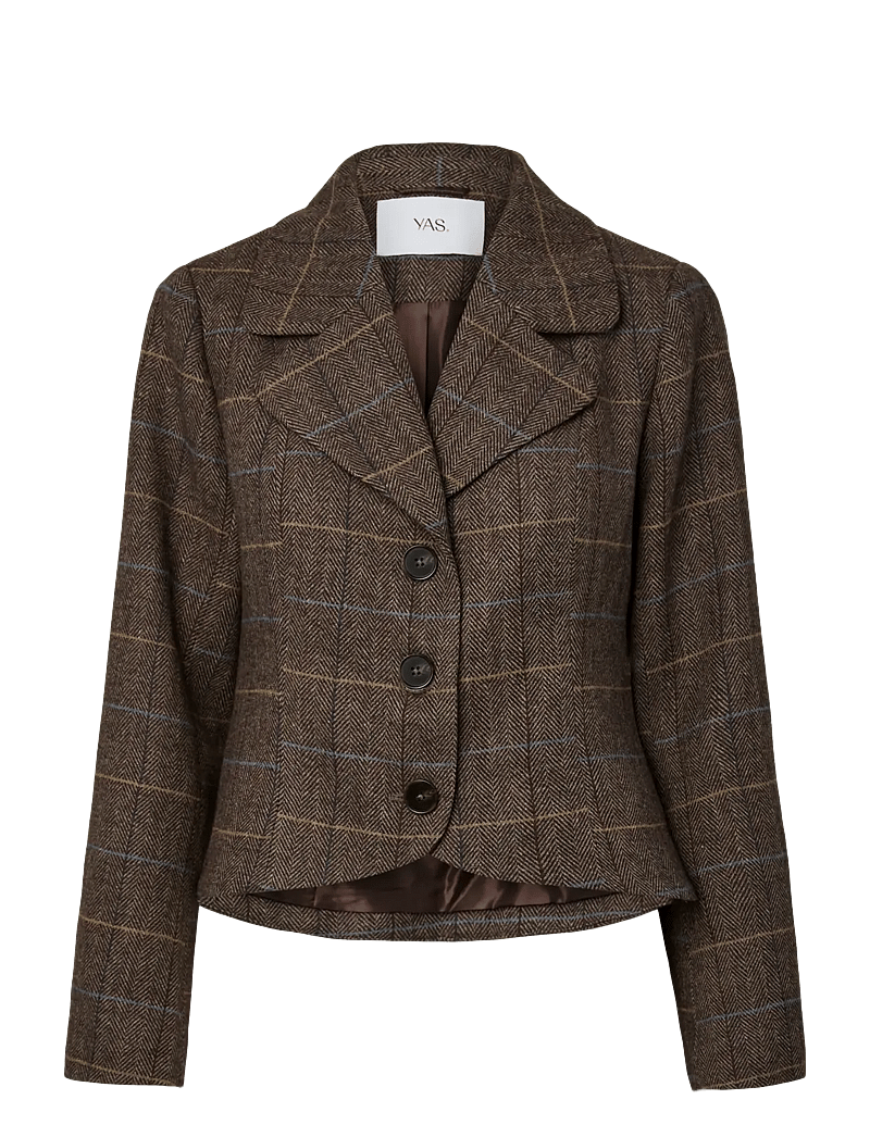 YAS - YASTHELA LS WOOL BLEND SHORT JACKET NEW - uldjakker - chocolate brown - 1