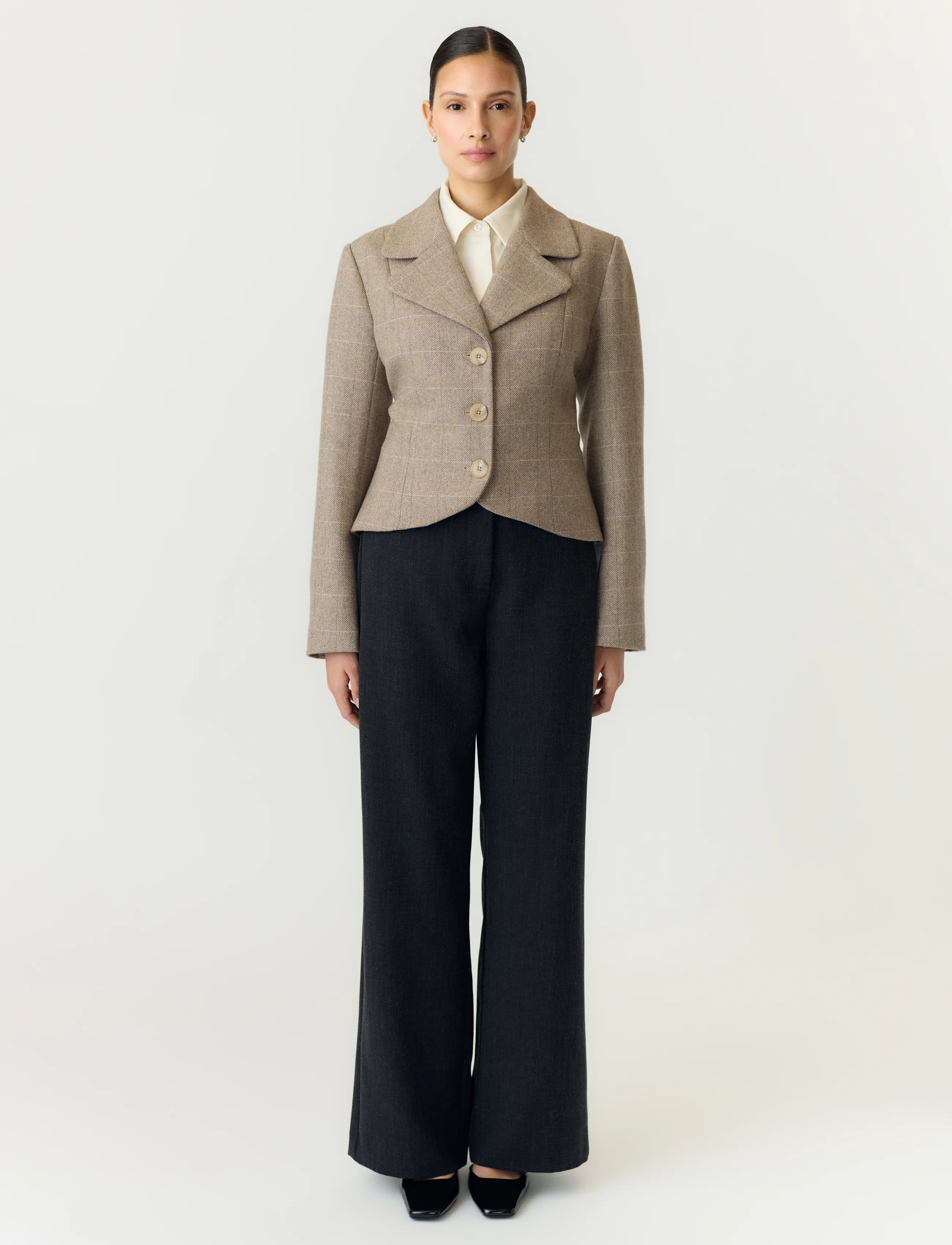 YAS - YASTHELA LS WOOL BLEND SHORT JACKET NOOS - wool jackets - taupe gray - 4