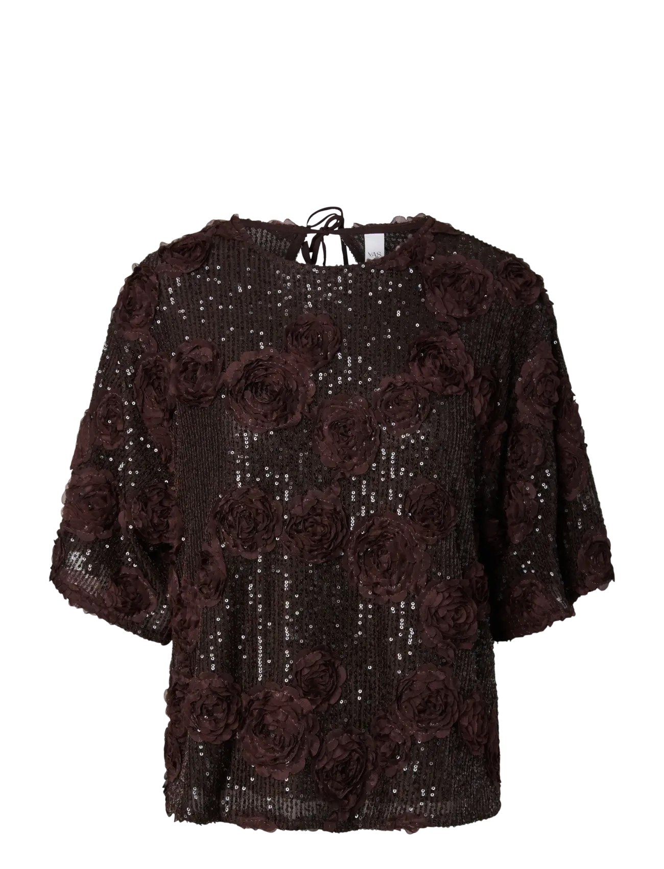 YAS elysia 2/4 Sequin Top Show, Kvinder, Blomstret Paillet Top, Brun, Str: 42