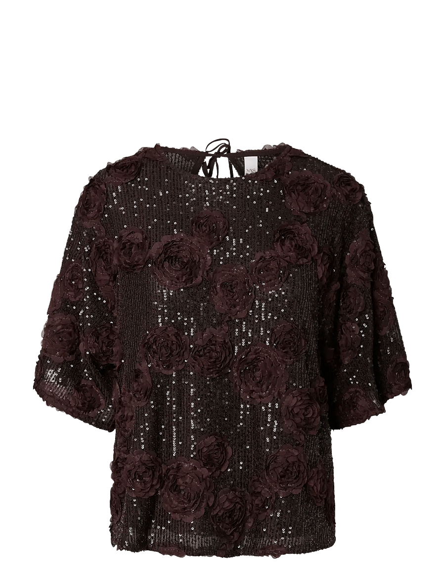 YAS - YASELYSIA 2/4 SEQUIN TOP - SHOW - coffee bean - 1