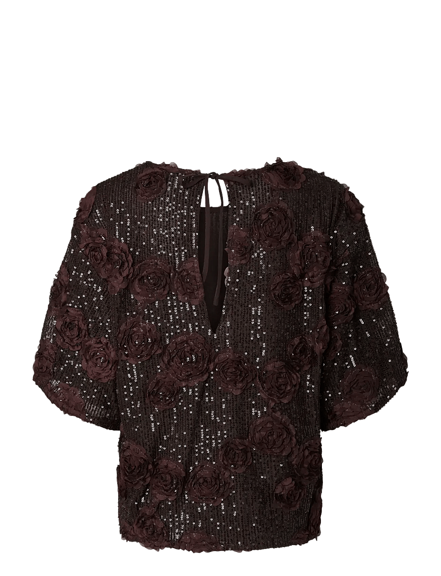 YAS - YASELYSIA 2/4 SEQUIN TOP - SHOW - coffee bean - 2