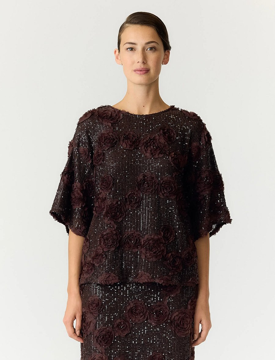 YAS - YASELYSIA 2/4 SEQUIN TOP - SHOW - coffee bean - 0