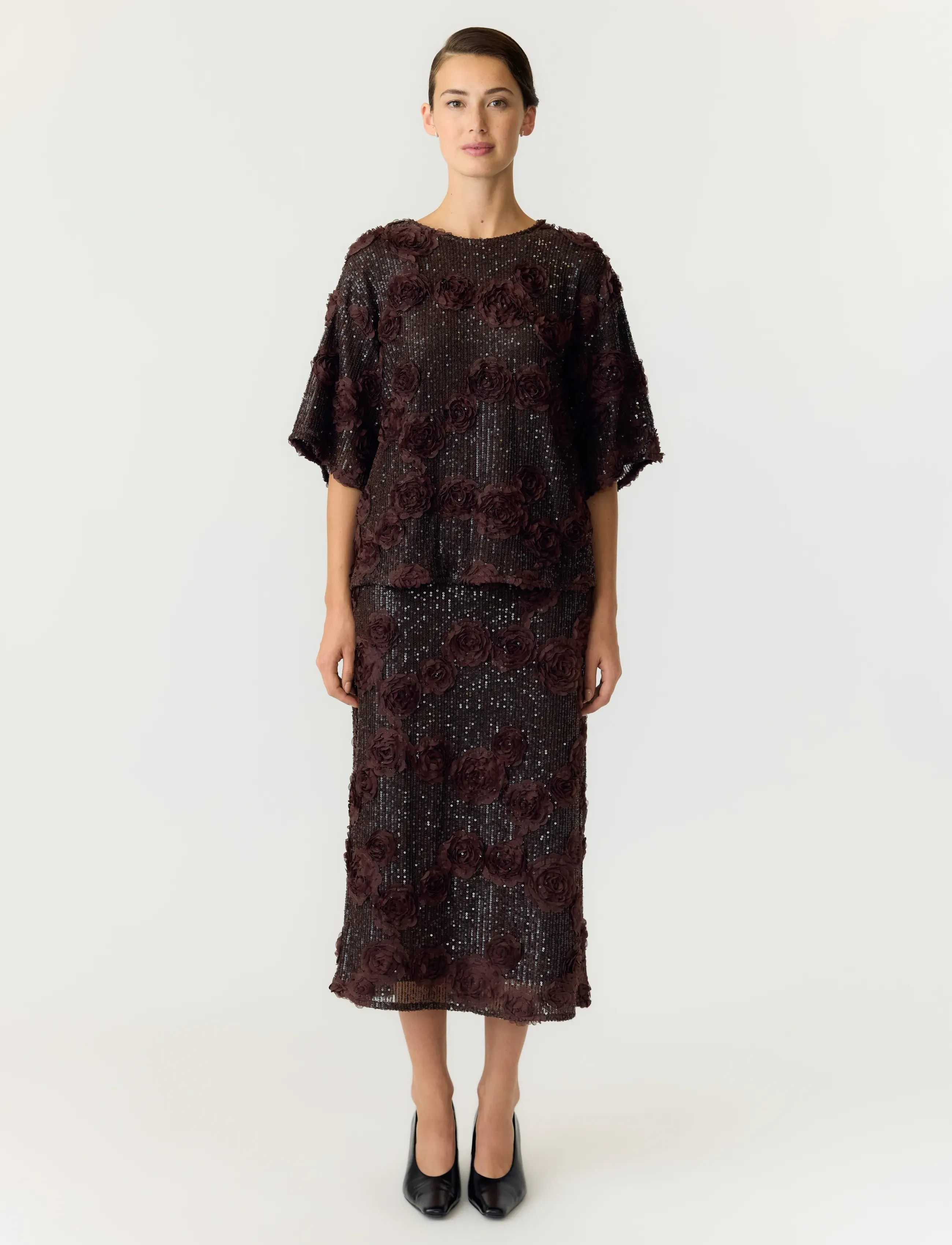 YAS - YASELYSIA 2/4 SEQUIN TOP - SHOW - coffee bean - 4