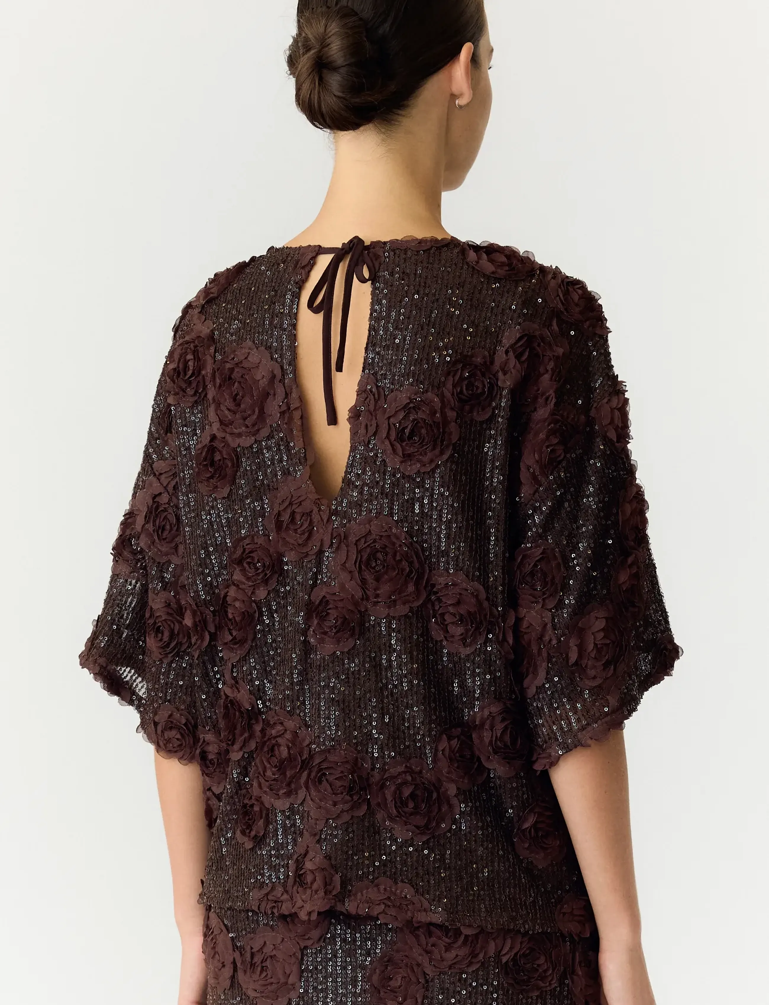 YAS - YASELYSIA 2/4 SEQUIN TOP - SHOW - coffee bean - 5
