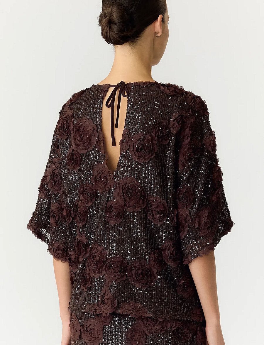 YAS - YASELYSIA 2/4 SEQUIN TOP - SHOW - coffee bean - 5