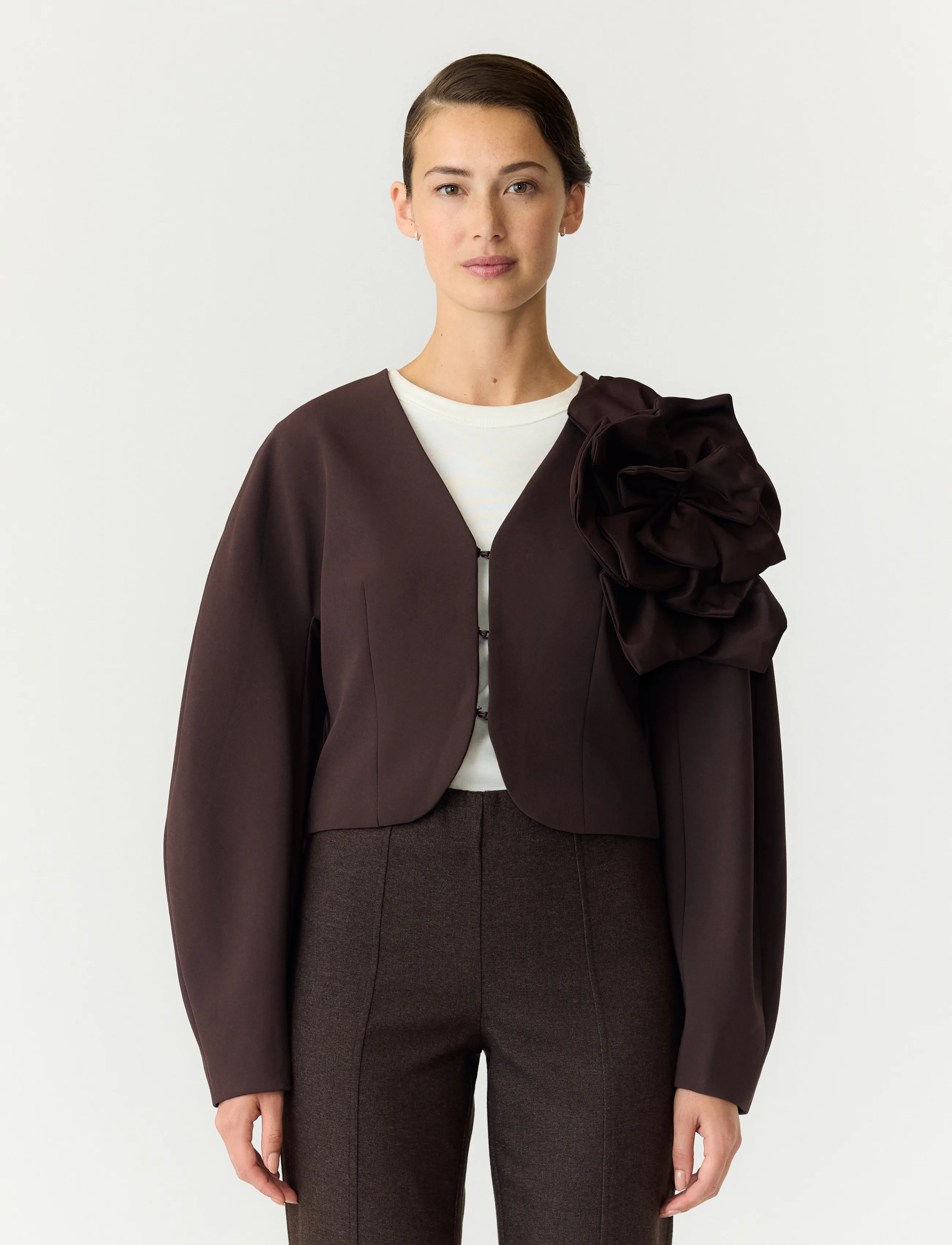 YAS YASLAULIN FLOWER CROP JACKET S. - SHOW - YAS - COFFEE BEAN / brown