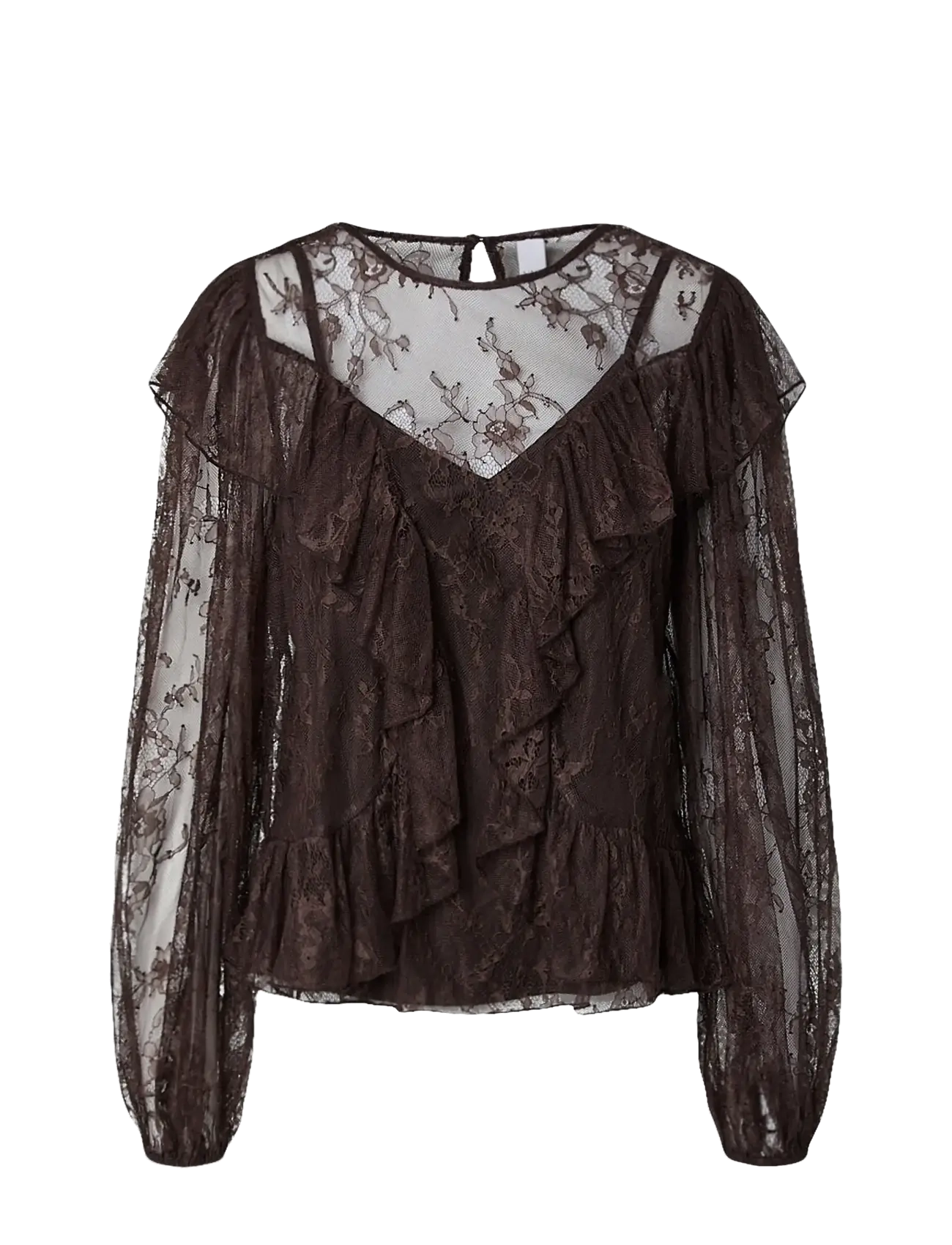 YAS YASLEONTINE LS LACE TOP S. - SHOW - Kleidung - CHOCOLATE BROWN / brown