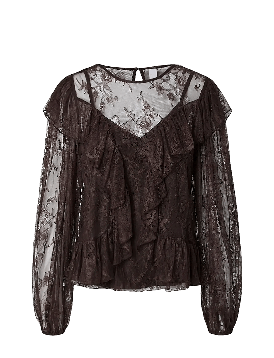 YAS - YASLEONTINE LS LACE TOP S. - SHOW - chocolate brown - 0