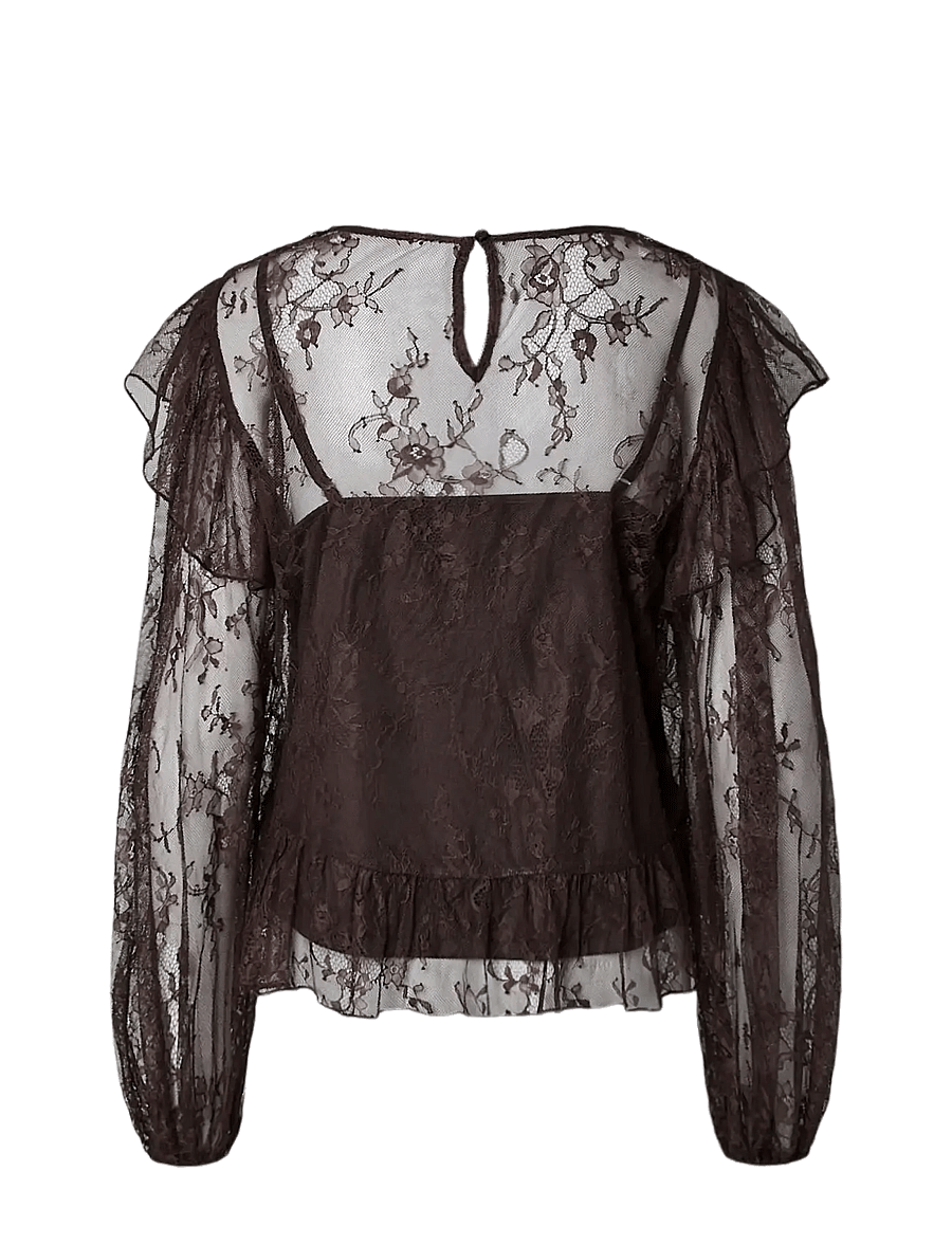 YAS - YASLEONTINE LS LACE TOP S. - SHOW - chocolate brown - 1