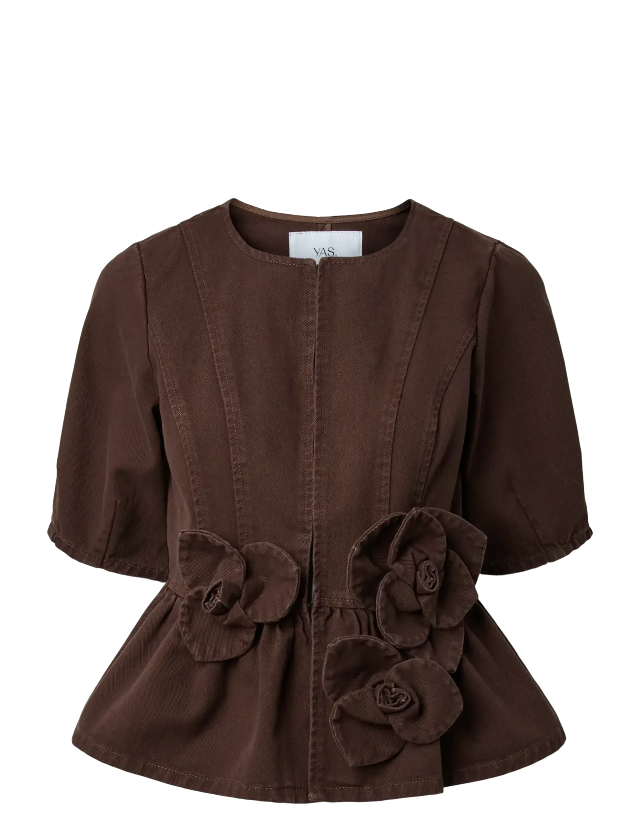 YAS YASELSIE SS DENIM TOP S. - EX - Shirts - COFFEE BEAN / brown