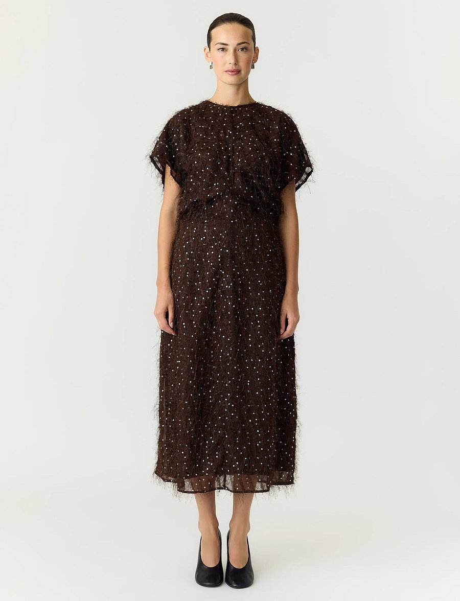 YAS - YASILZA DRAPE LONG DRESS S. - SHOW - paillettenkleider - coffee bean - 0