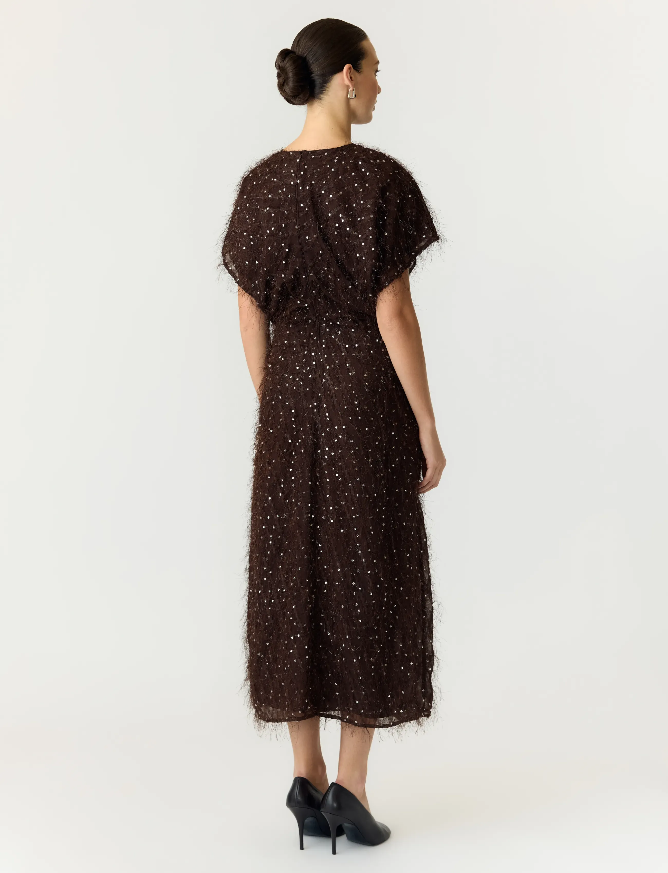 YAS - YASILZA DRAPE LONG DRESS S. - SHOW - sequin dresses - coffee bean - 3