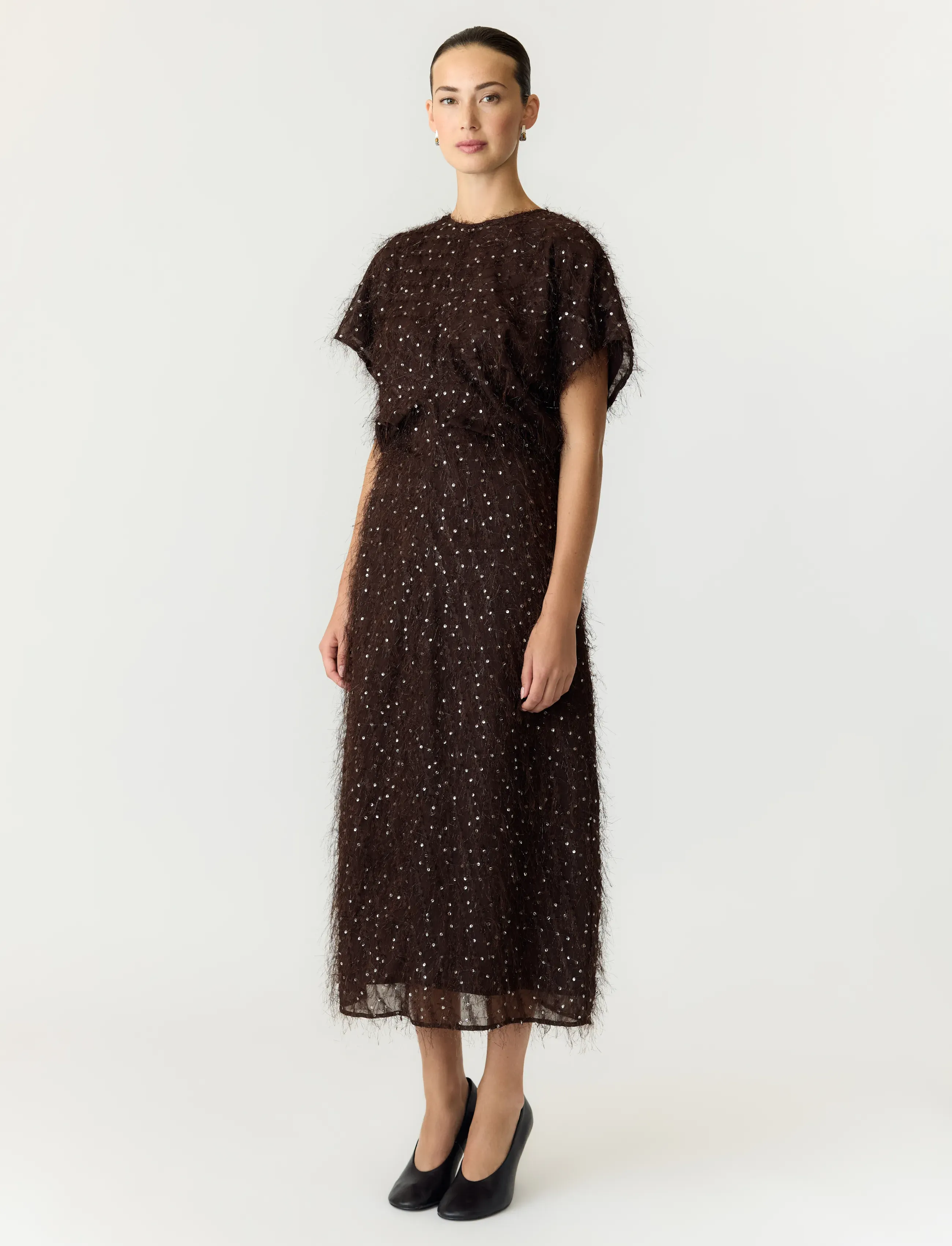 YAS - YASILZA DRAPE LONG DRESS S. - SHOW - sequin dresses - coffee bean - 4