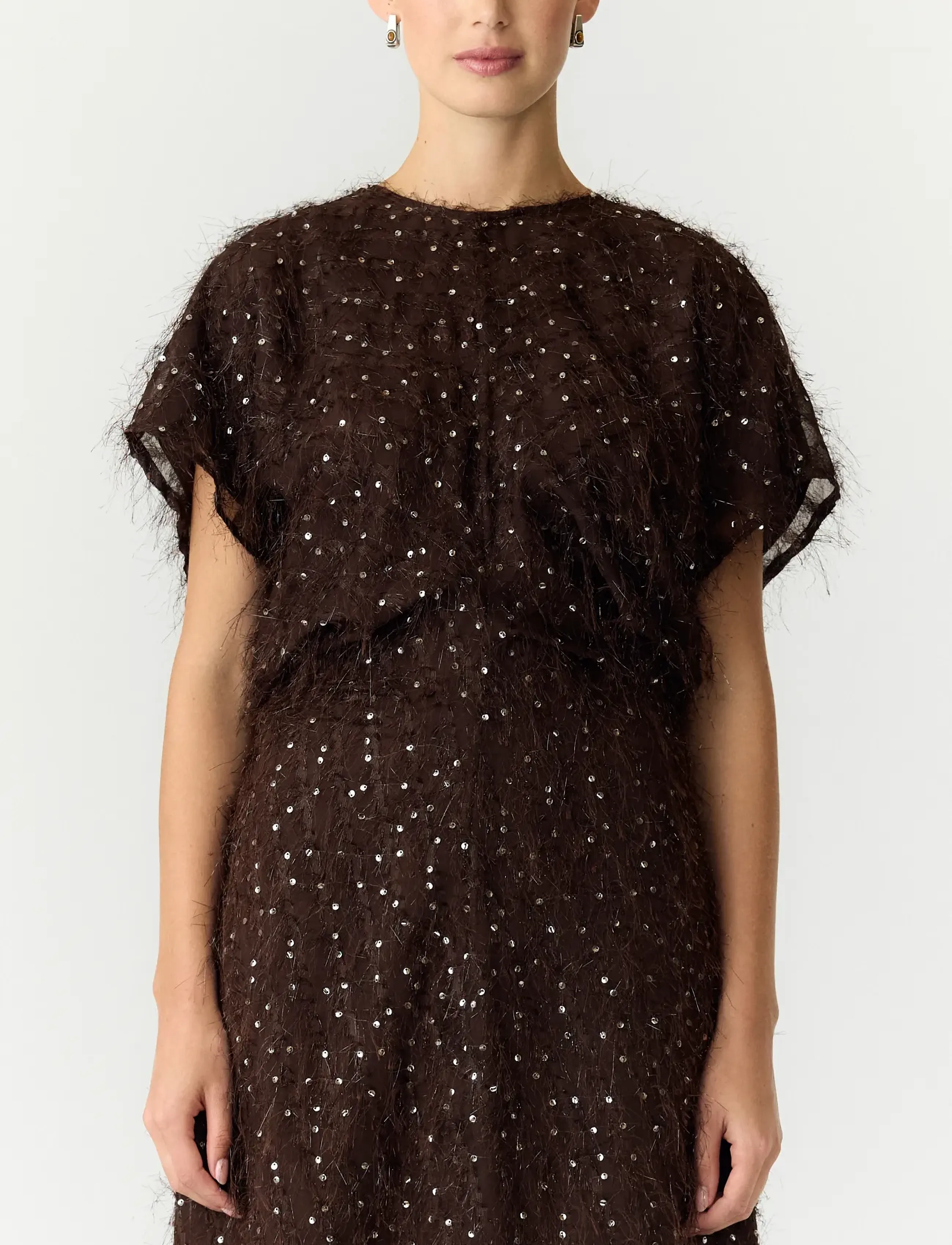 YAS - YASILZA DRAPE LONG DRESS S. - SHOW - sequin dresses - coffee bean - 5