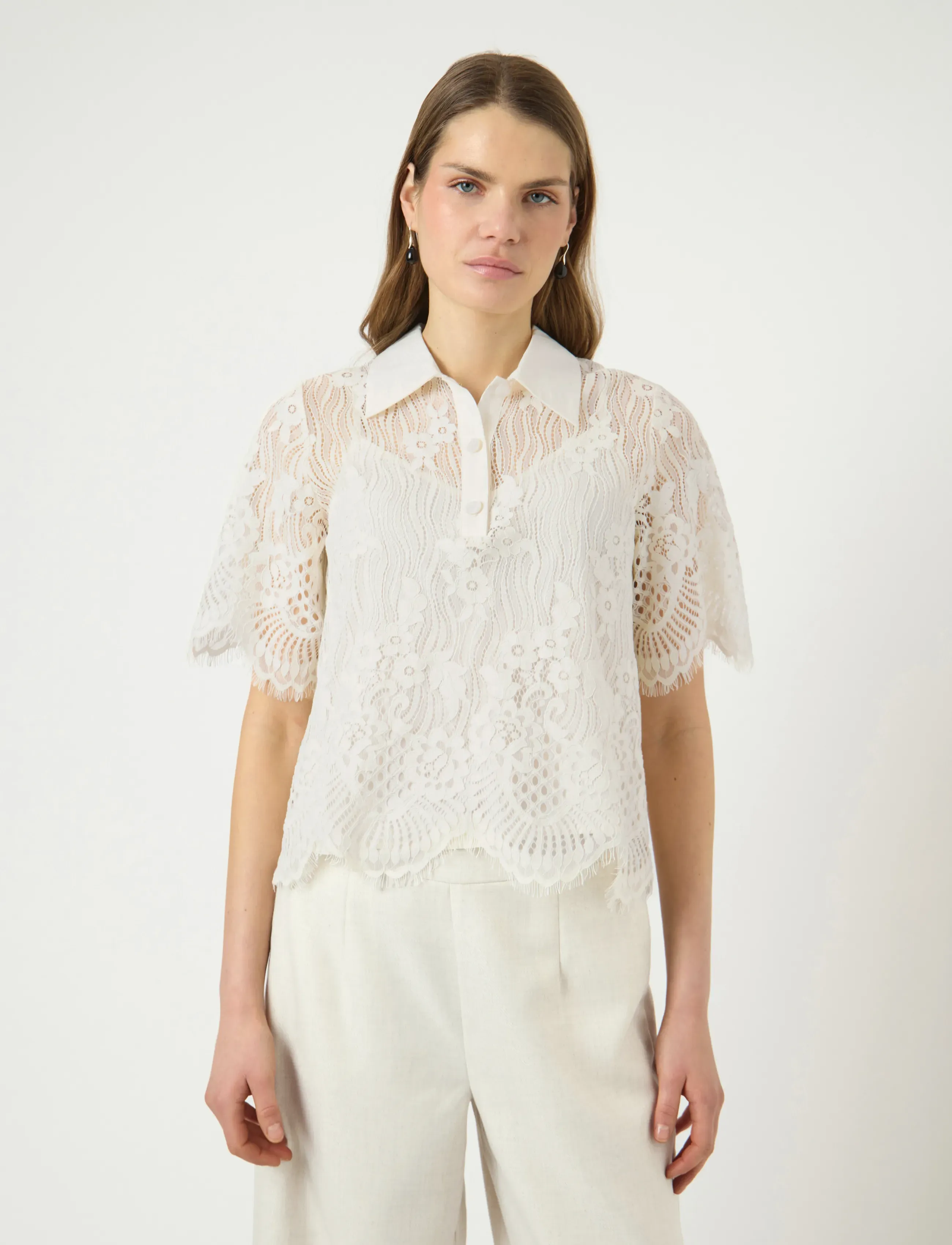 YAS YASKOI SS LACE TOP - EX - T-shirts & Toppe - PRISTINE / cream