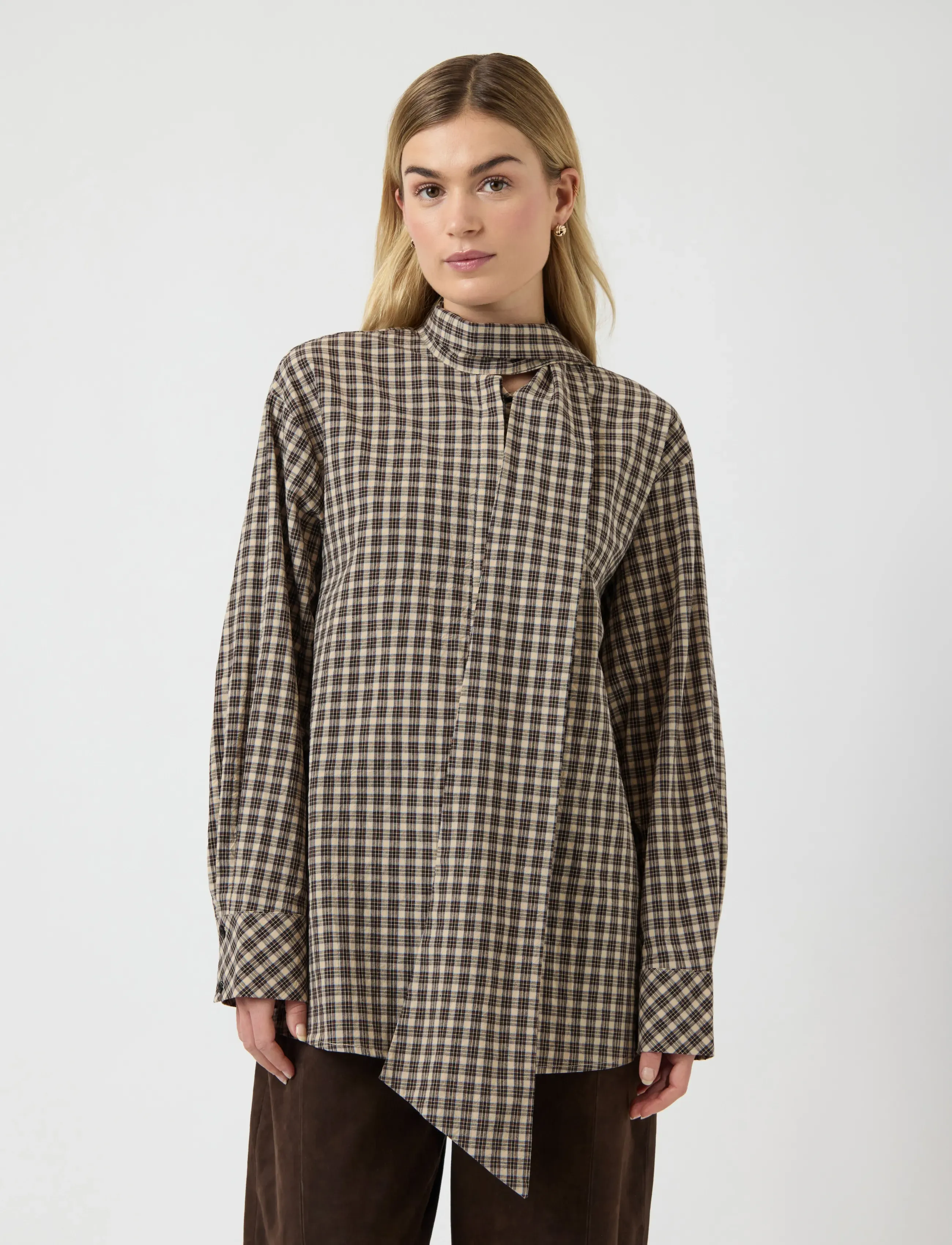 YAS YASCARLINA LS LONG SHIRT - D2D - Shirts - CHOCOLATE BROWN / beige
