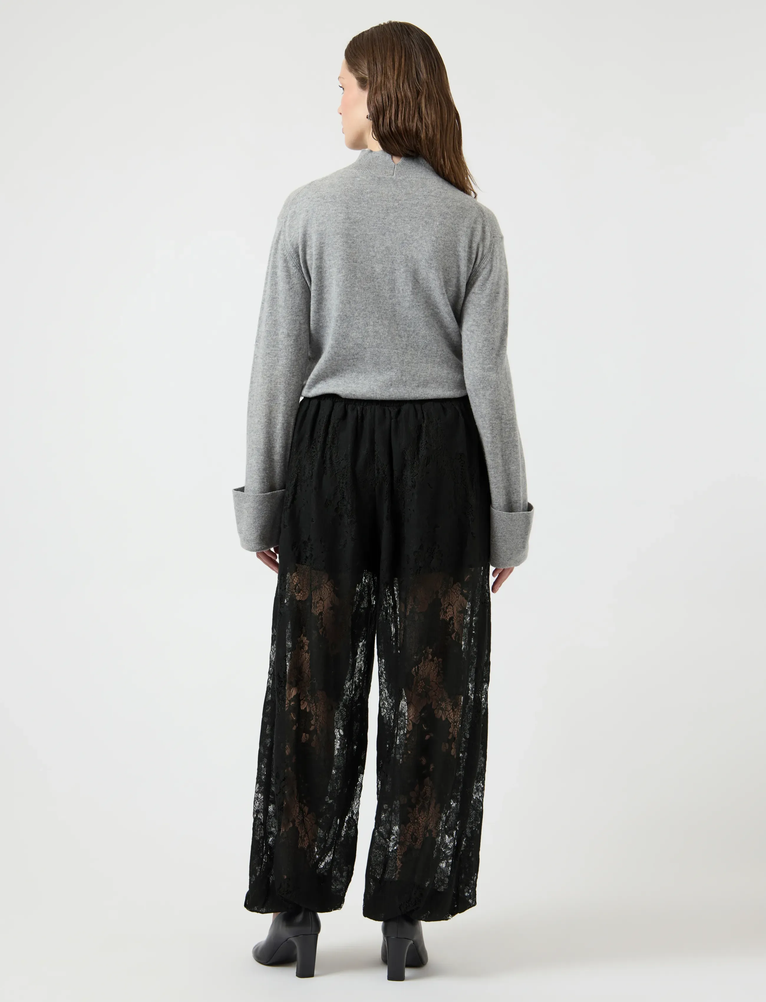 YAS - YASALBERTE HW BALLOON LACE PANT - D2D - buxur með víðum skálmum - black - 3
