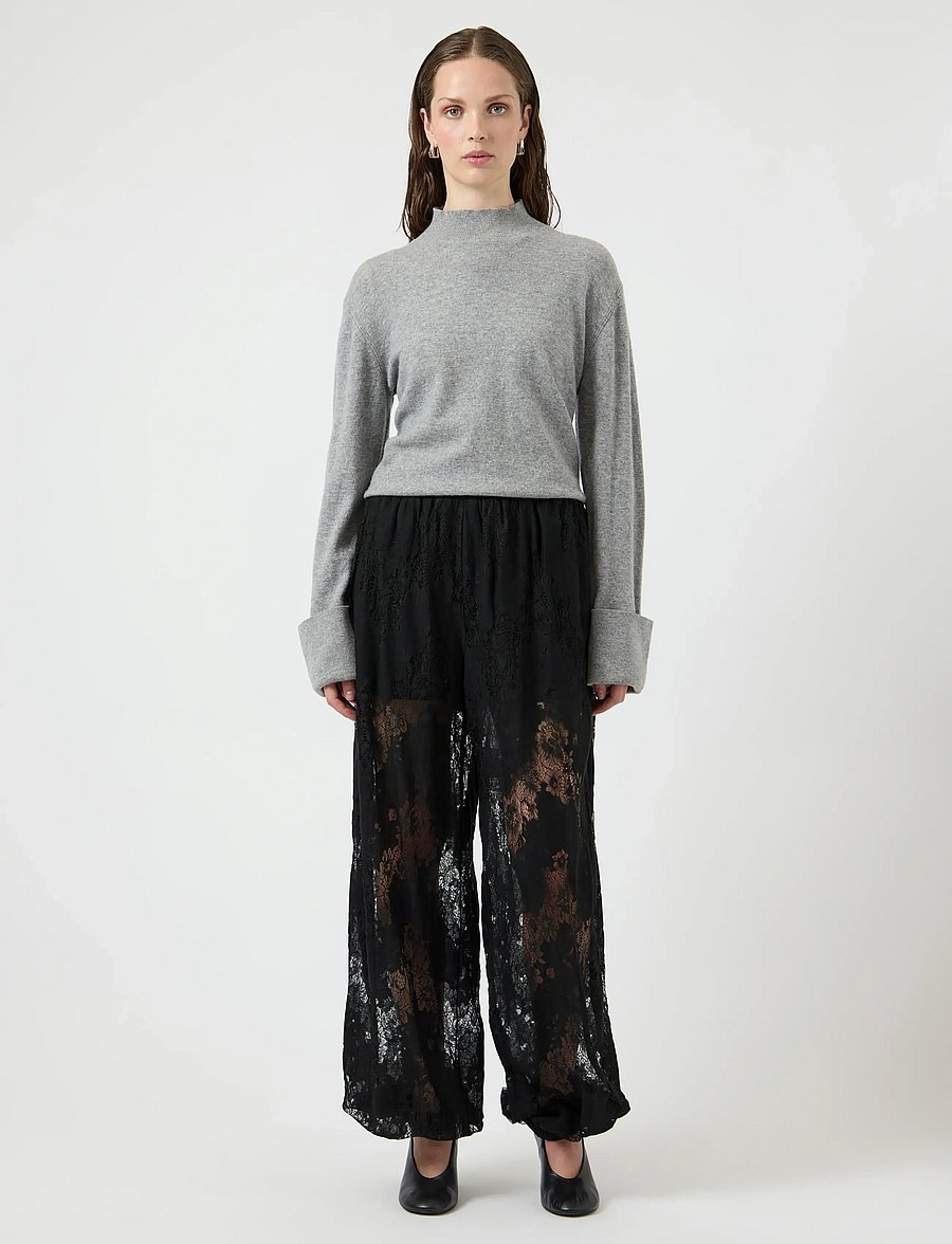 YAS - YASALBERTE HW BALLOON LACE PANT - D2D - hosen mit weitem bein - black - 4