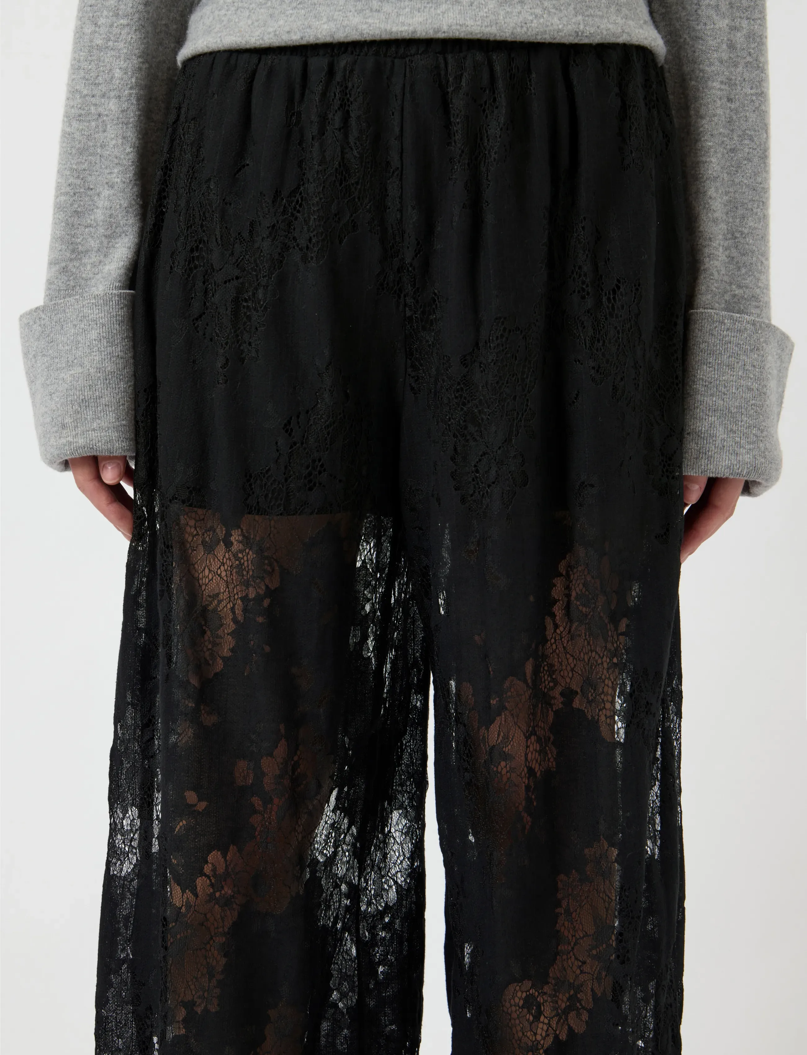 YAS - YASALBERTE HW BALLOON LACE PANT - D2D - buxur með víðum skálmum - black - 5