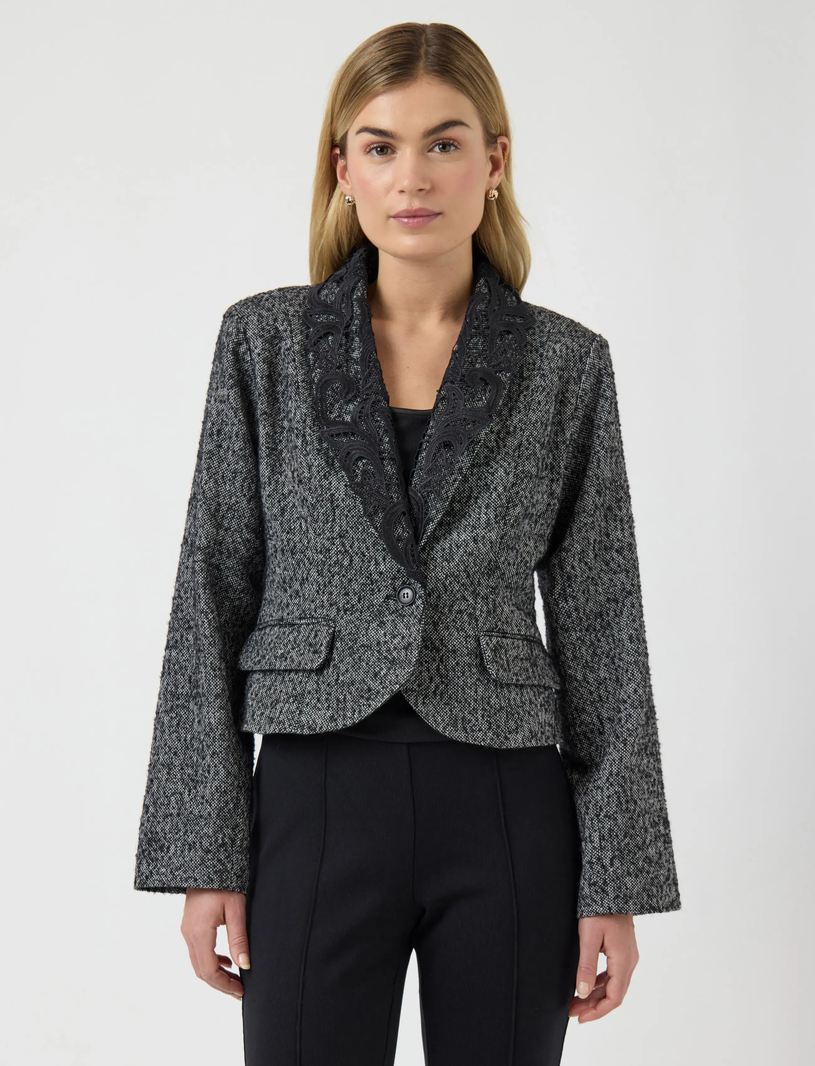 YAS Yasfilippa Ls Lace Jacket - D2D, 34, Grey, Jakker > Uldjakker, Dame