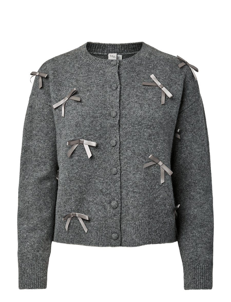 YAS - YASFRILO LS BOW KNIT CARDIGAN S. - dark grey melange - 0