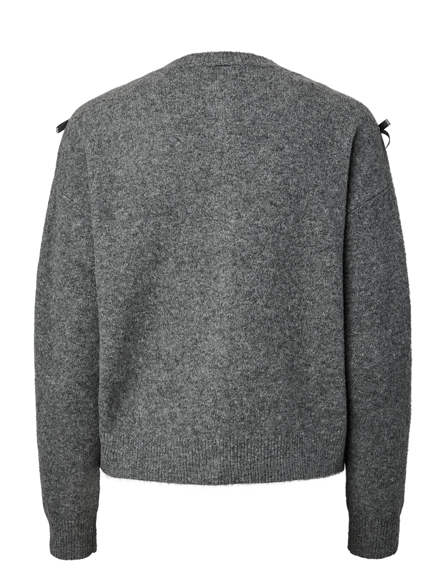 YAS - YASFRILO LS BOW KNIT CARDIGAN S. - dark grey melange - 1