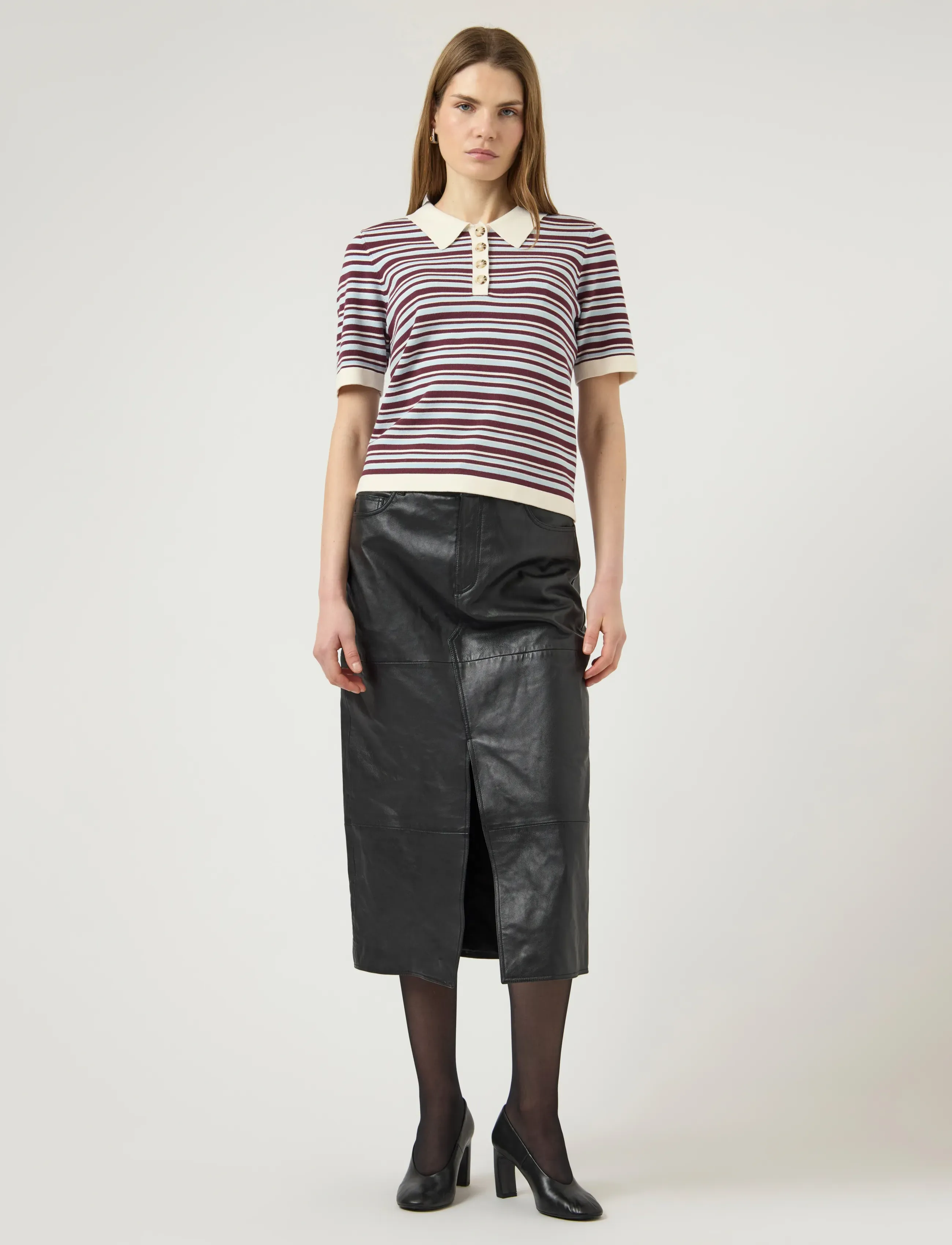 YAS - YASBELLE SS POLO KNIT PULLOVER - D2D - polosärgid - birch - 4