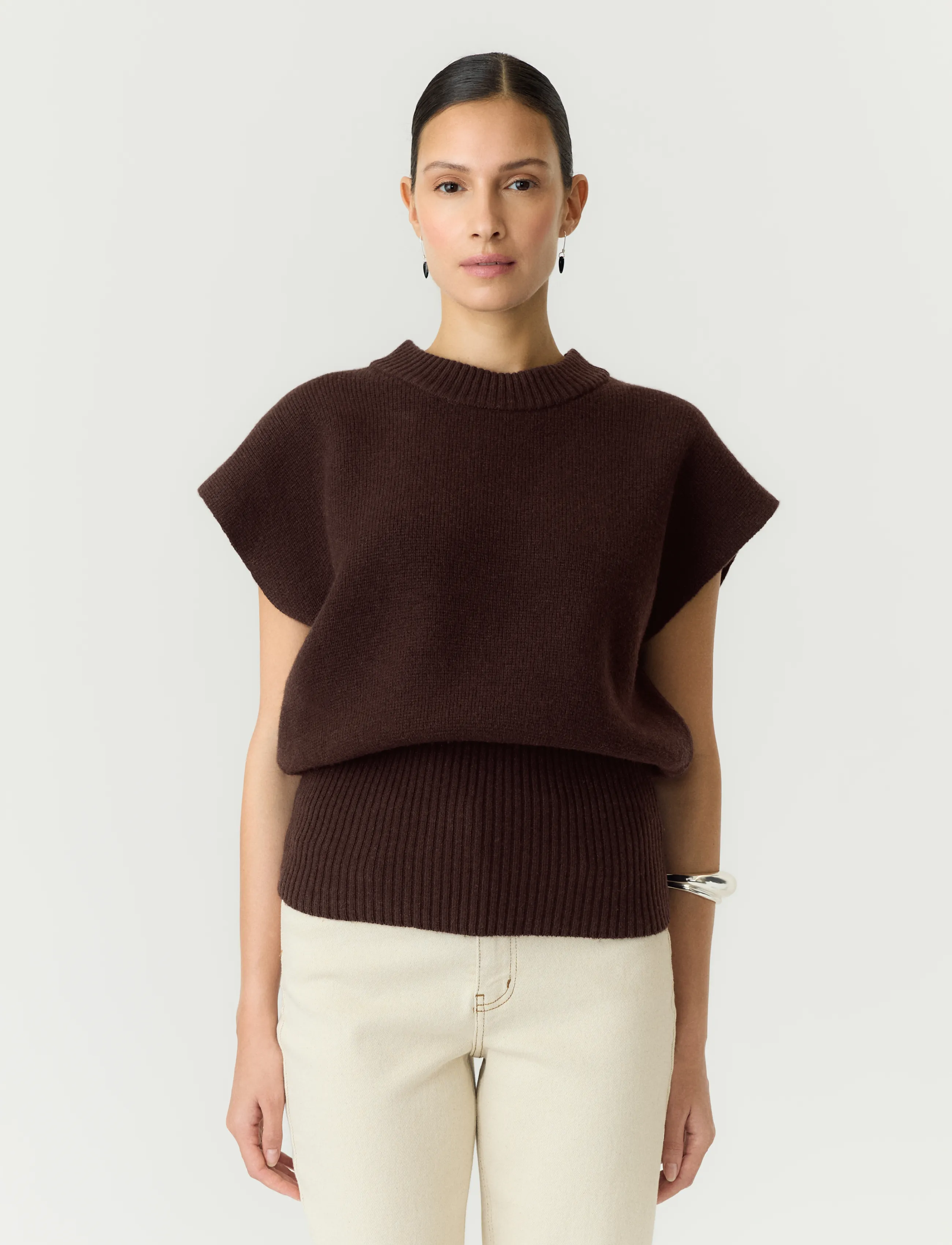 YAS Yasesli Sl Wool Blend Knit Vest, XS, Brown, Veste > Strikkede Veste, Dame