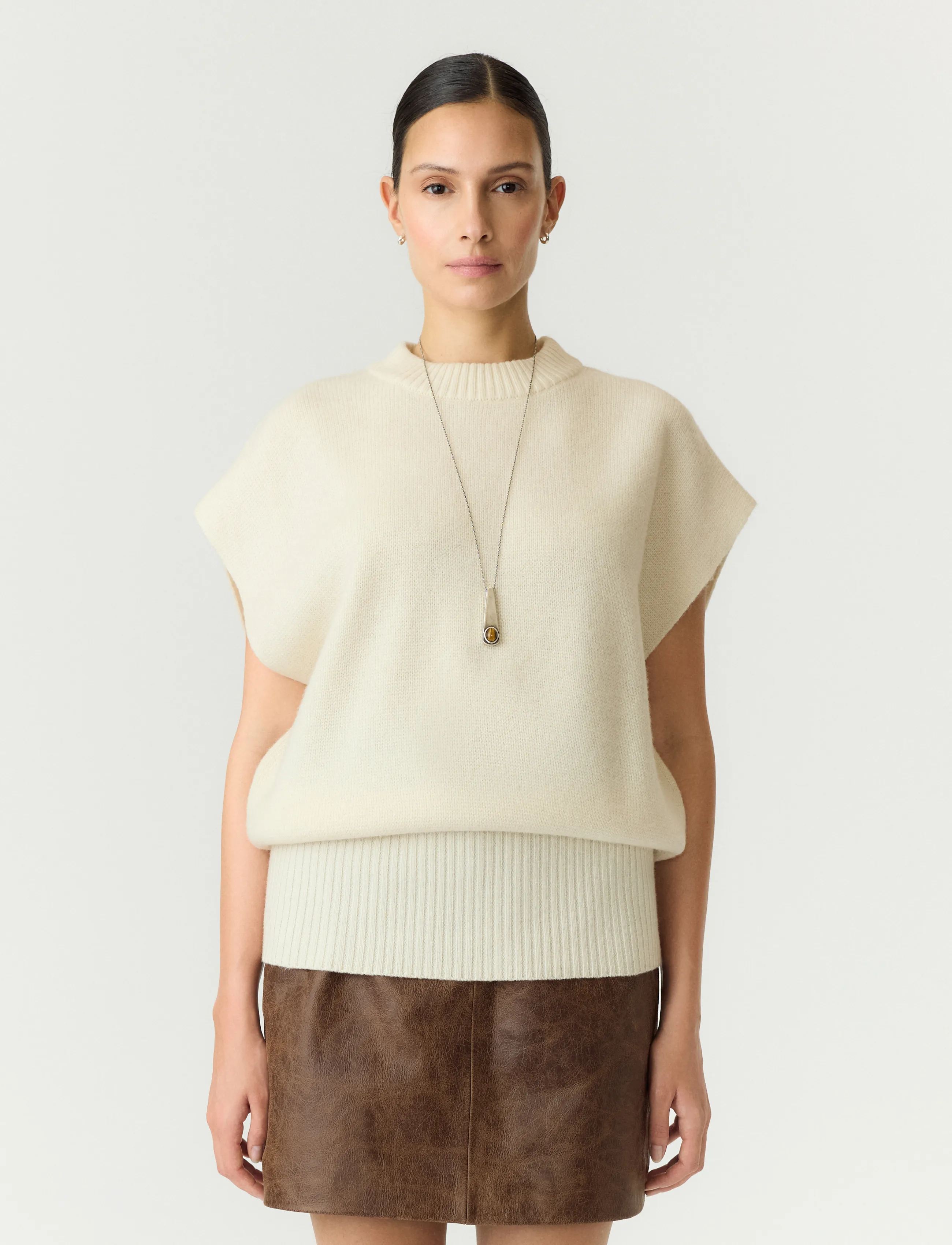 YAS Yasesli Sl Wool Blend Knit Vest, L, Cream, Veste > Strikkede Veste, Dame