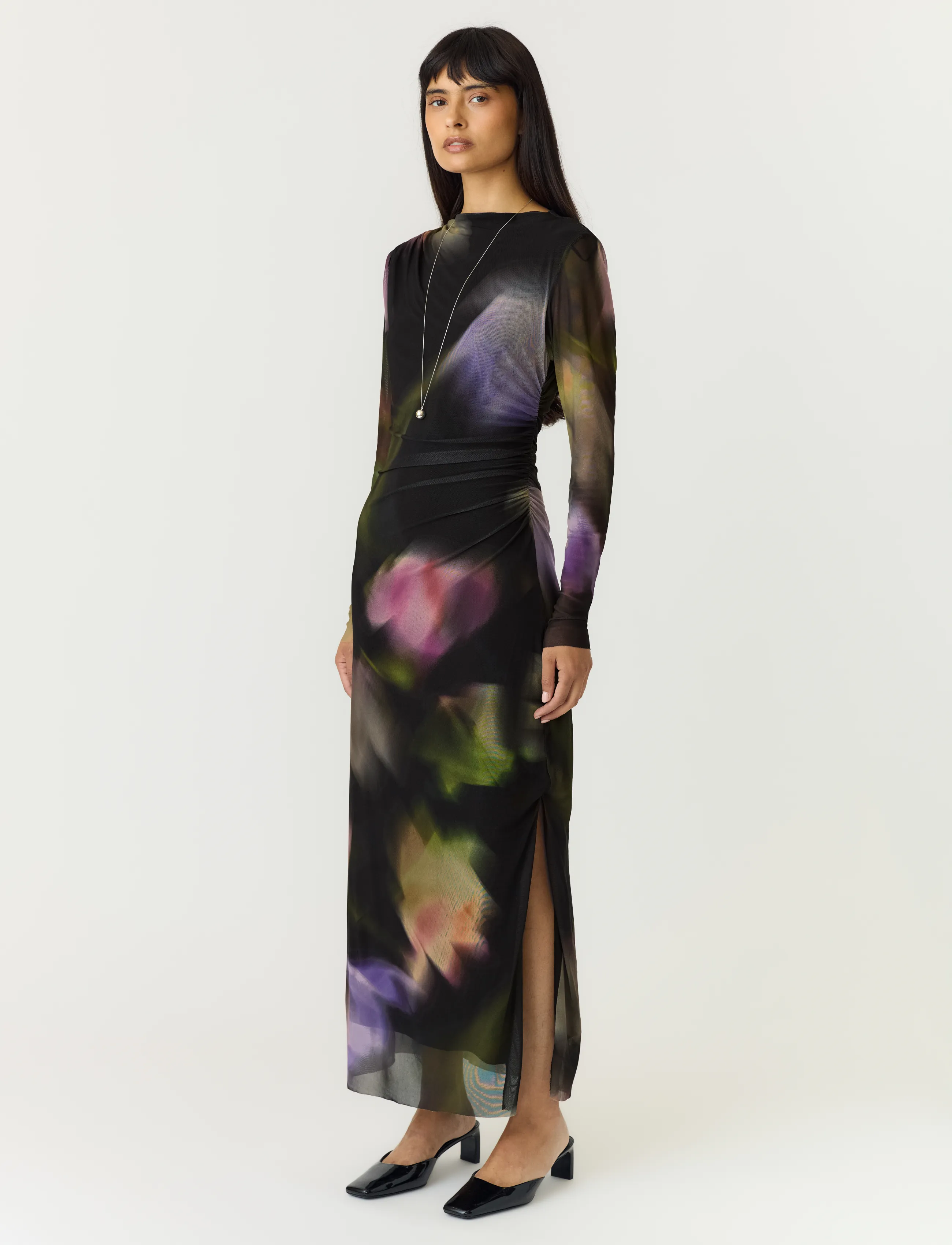 YAS - YASSHAMA LS LONG MESH DRESS - midi dresses - black - 4