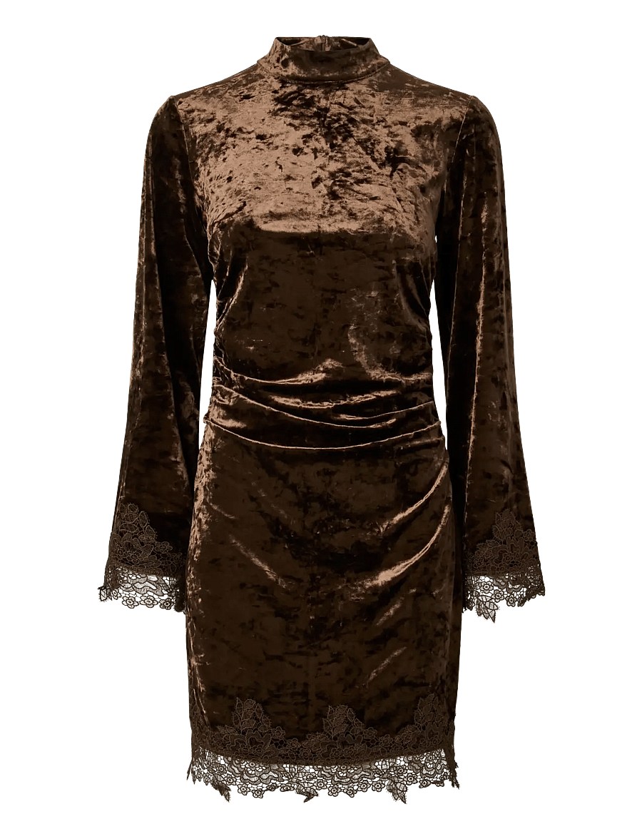 YAS - YASVELLIA LS SHORT LACE DRESS.- SHOW - spitzenkleider - coffee bean - 1