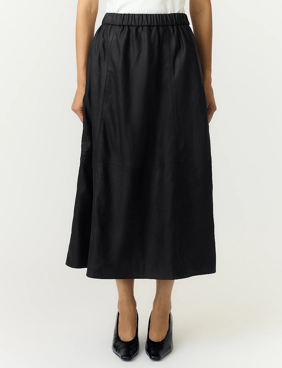 YAS - YASCOLEA HW LONG LEATHER SKIRT - black - 0