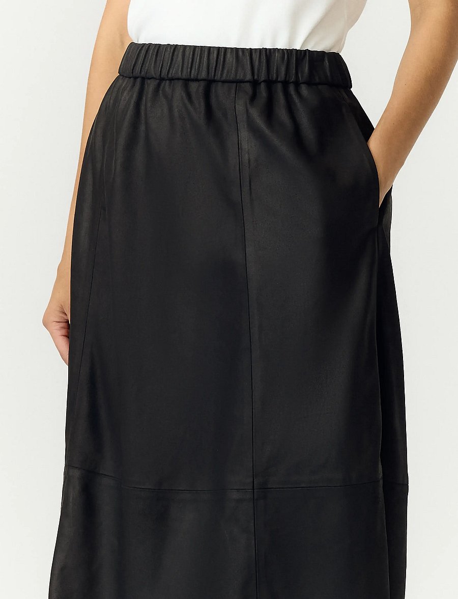 YAS - YASCOLEA HW LONG LEATHER SKIRT - black - 5
