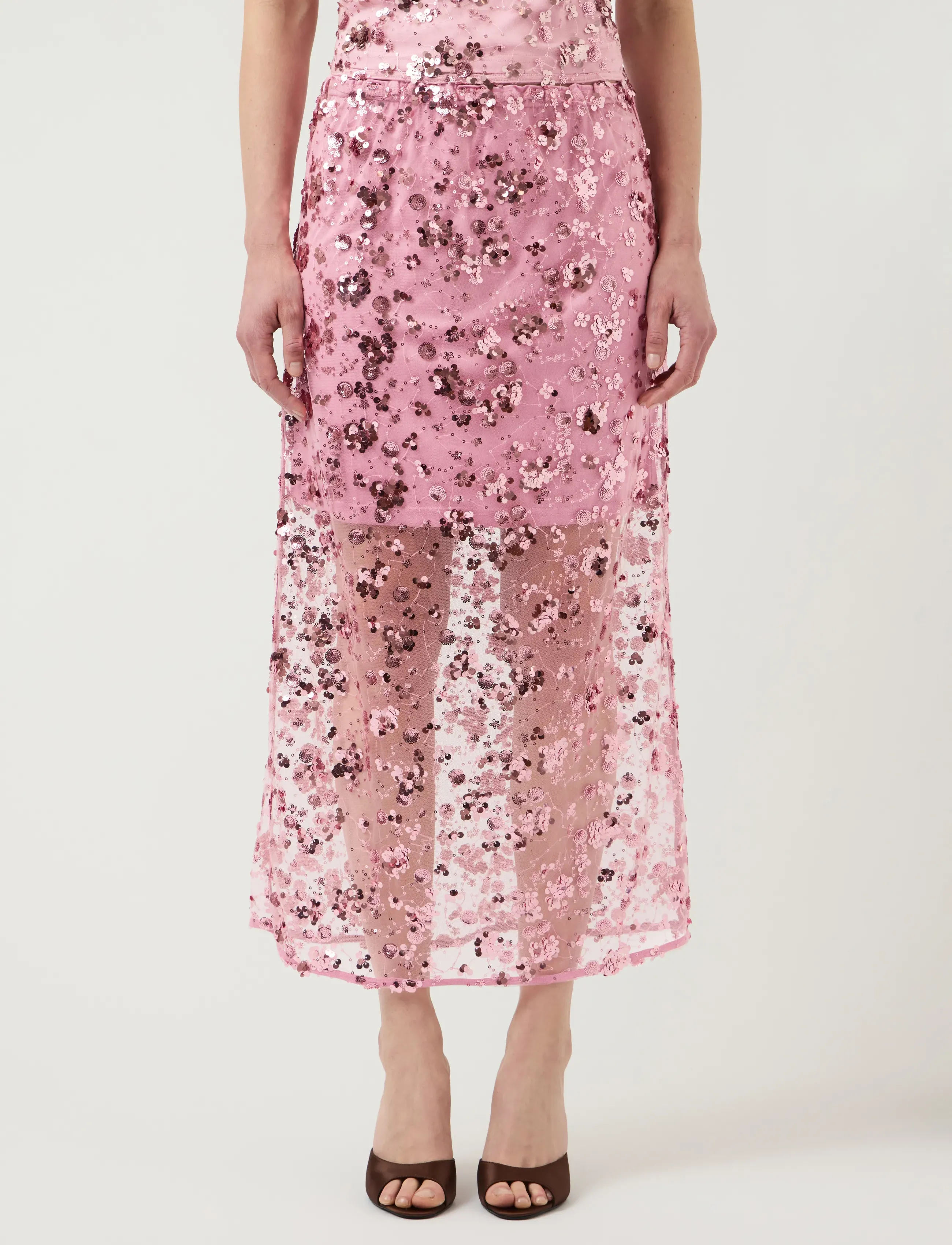 YAS sequina Hw Long Skirt D2D, S, Röcke, Rosa - Sequin Frauen