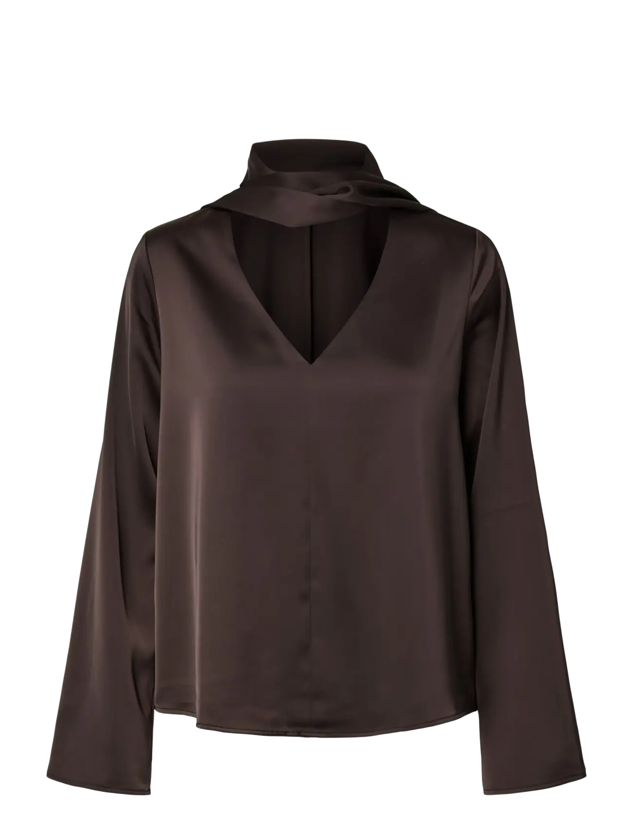 YAS YASPELLA LS SCARF TOP S. - D2D - Kleidung - CHOCOLATE BROWN / brown