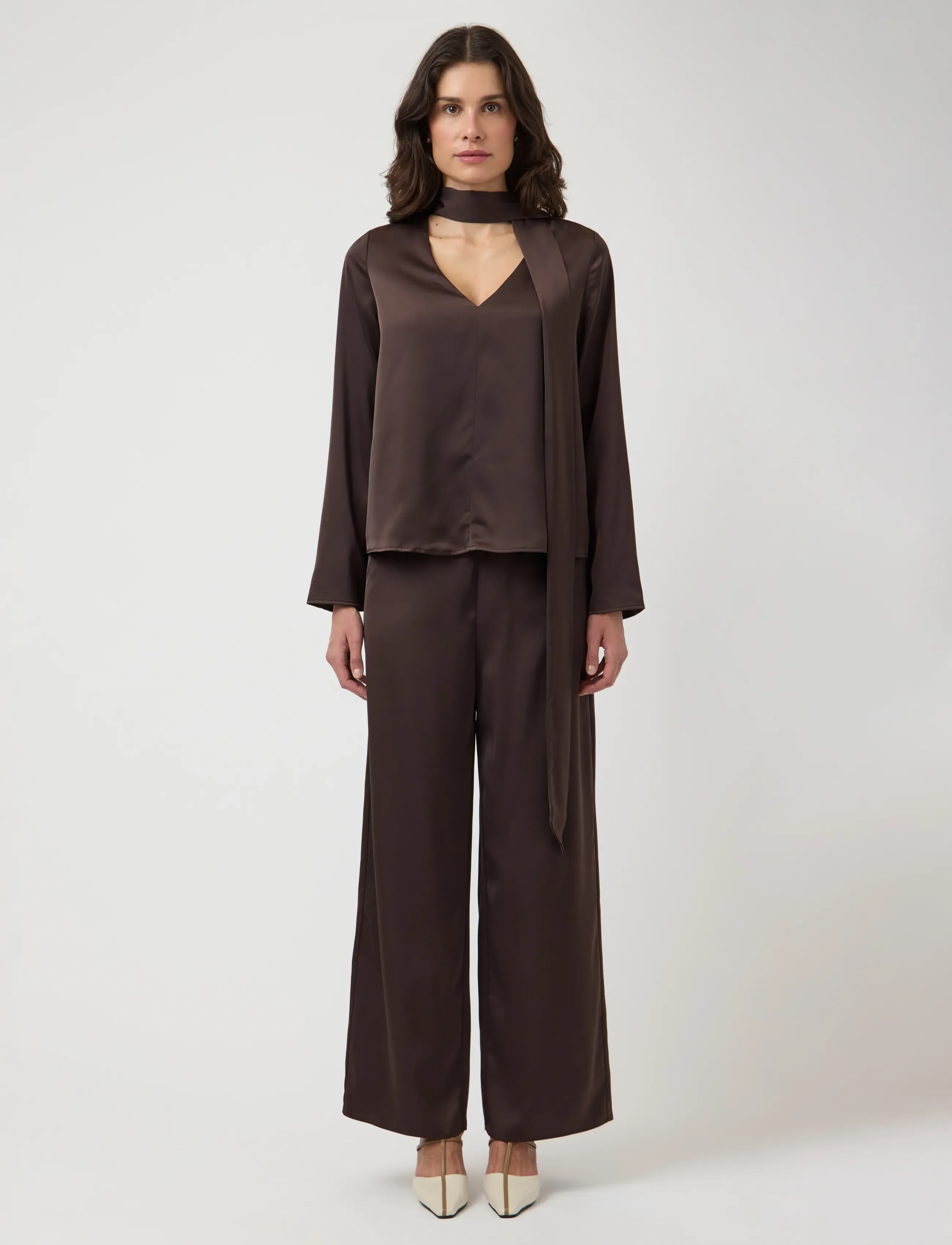 YAS - YASPELLA LS SCARF TOP S. - D2D - langärmlige blusen - chocolate brown - 4