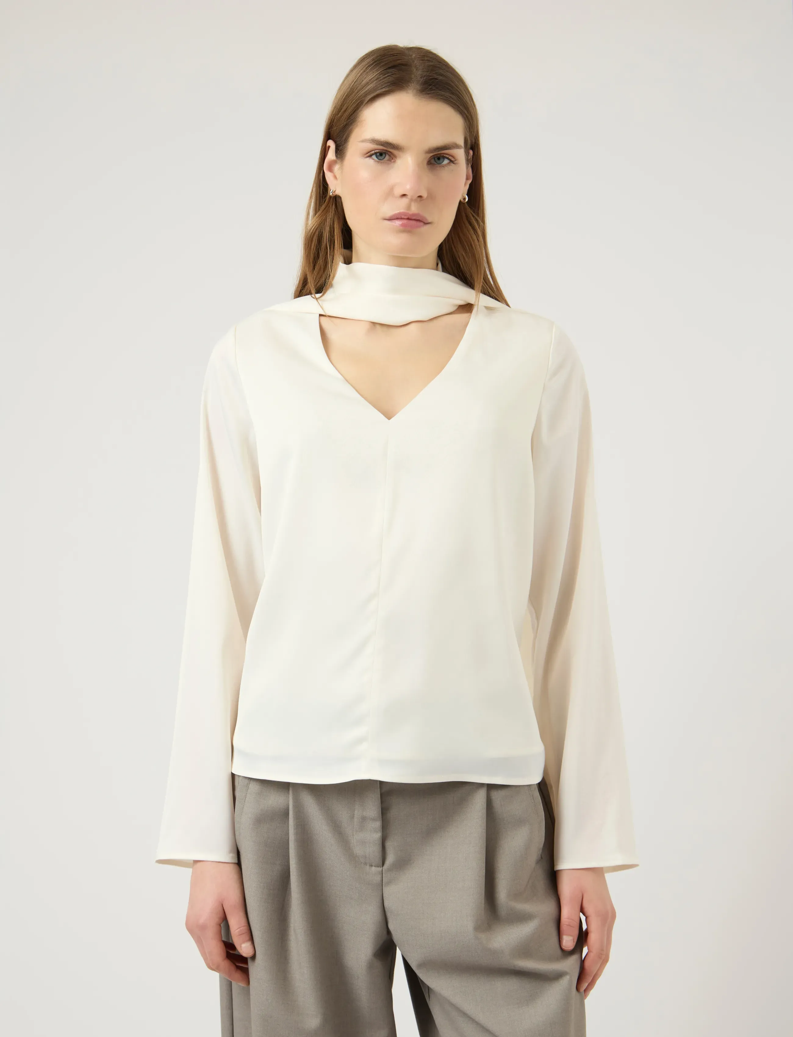 YAS YASPELLA LS SCARF TOP S. - D2D - Långärmade blusar - PRISTINE / white