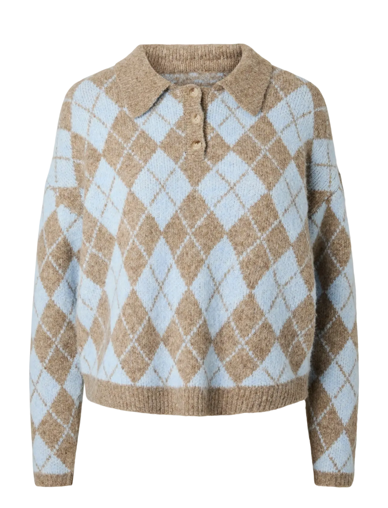 YAS YASCHELLI LS POLO KNIT PULLOVER - D2D - YAS - FUNGI / brown