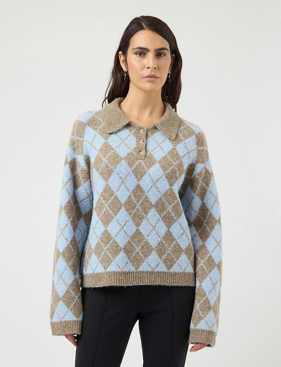 YAS - YASCHELLI LS POLO KNIT PULLOVER - D2D - gebreide truien - fungi - 0